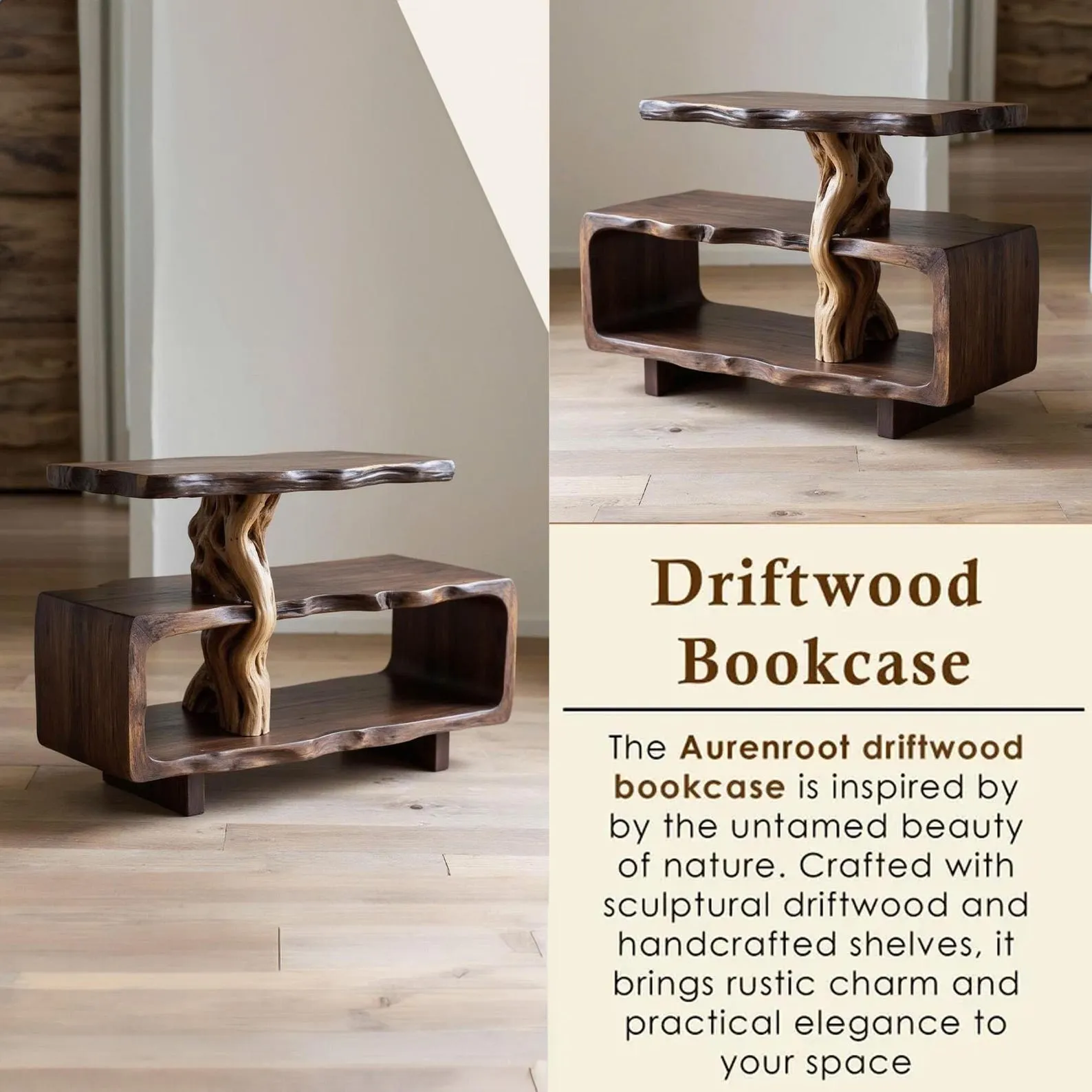 Solid wood side table tree branch bookshelf free standing shelf driftwood art - Image 2