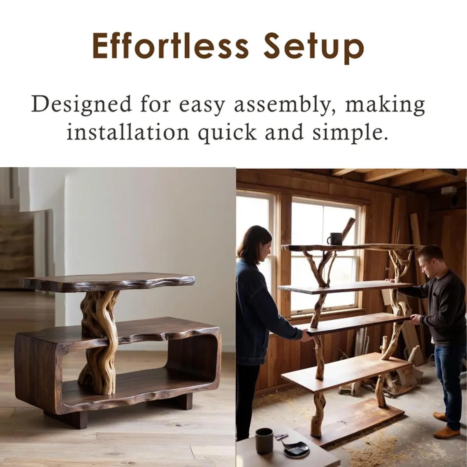 Solid wood side table tree branch bookshelf free standing shelf driftwood art - Image 4