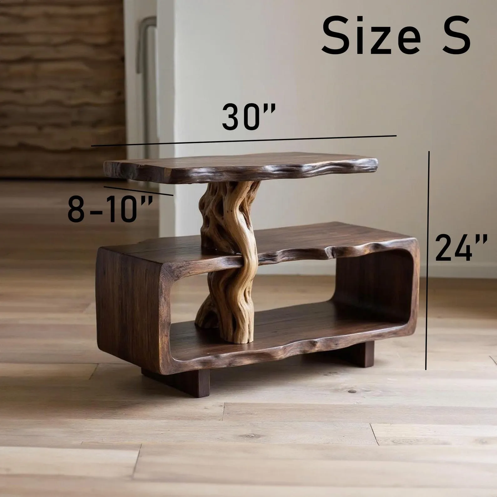 Solid wood side table tree branch bookshelf free standing shelf driftwood art - Image 7