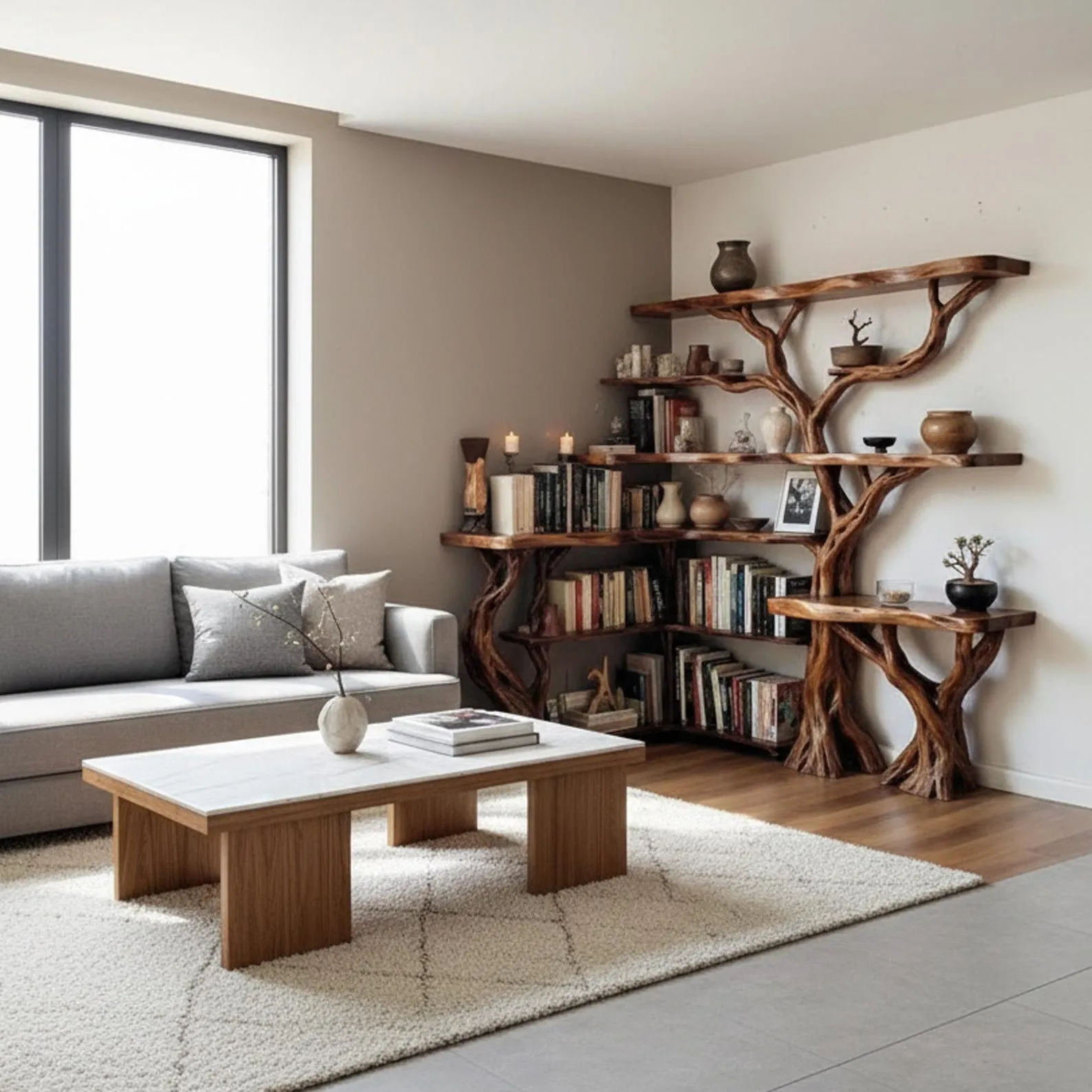 Tree coner book shelf solid wood wall mount bookcase live edge furniture driftwood branch art - Image 3