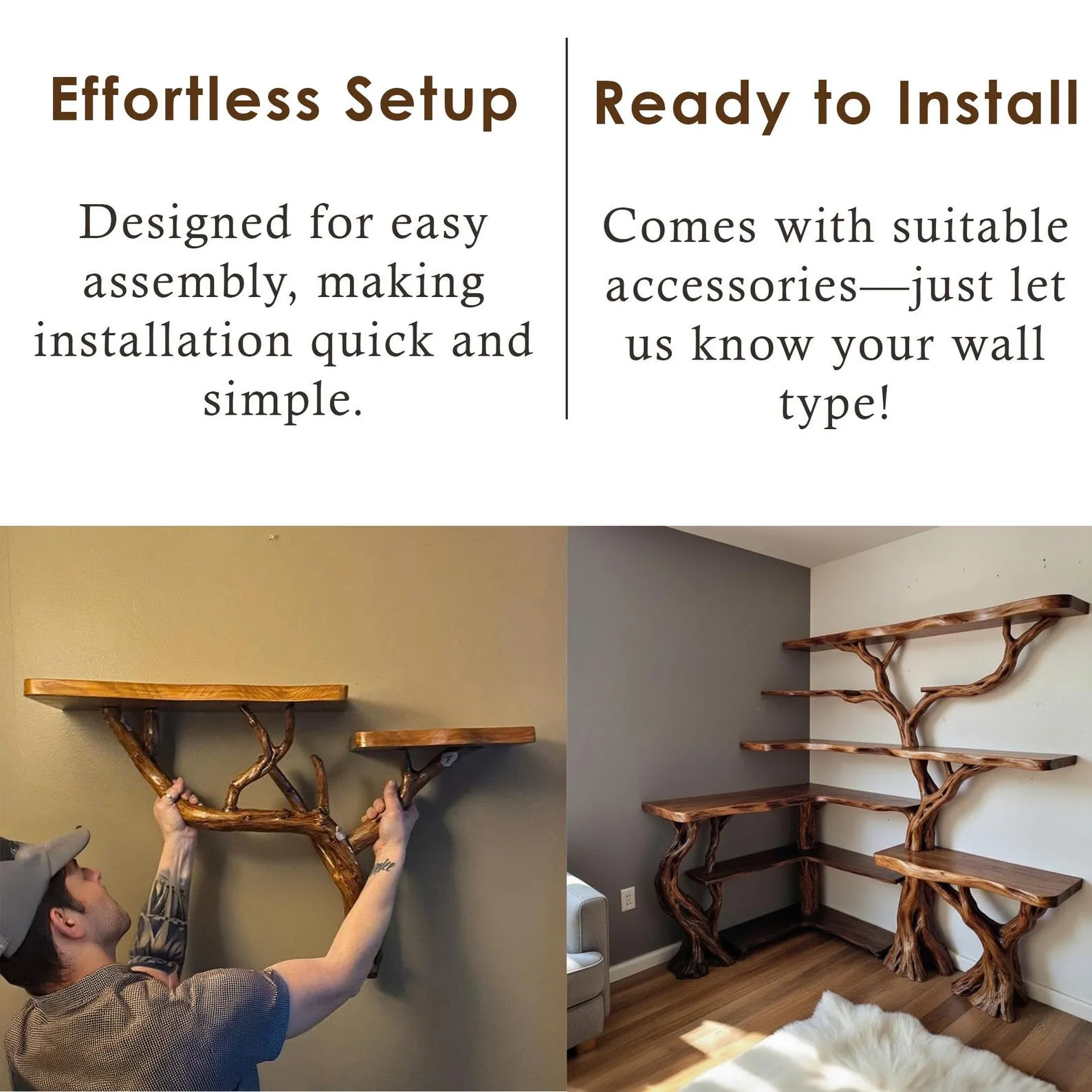 Tree coner book shelf solid wood wall mount bookcase live edge furniture driftwood branch art - Image 4