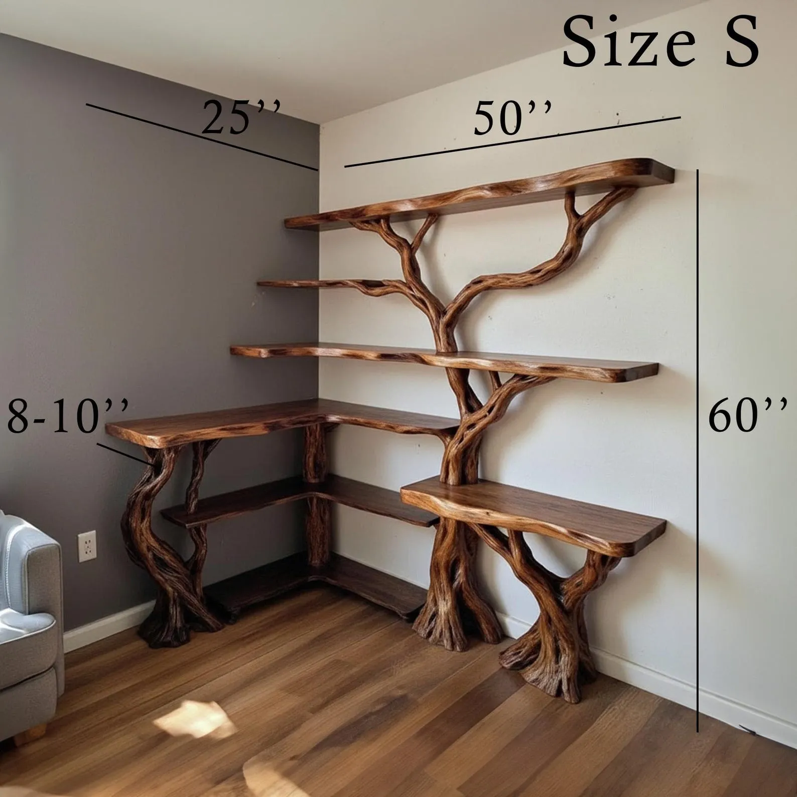 Tree coner book shelf solid wood wall mount bookcase live edge furniture driftwood branch art - Image 8