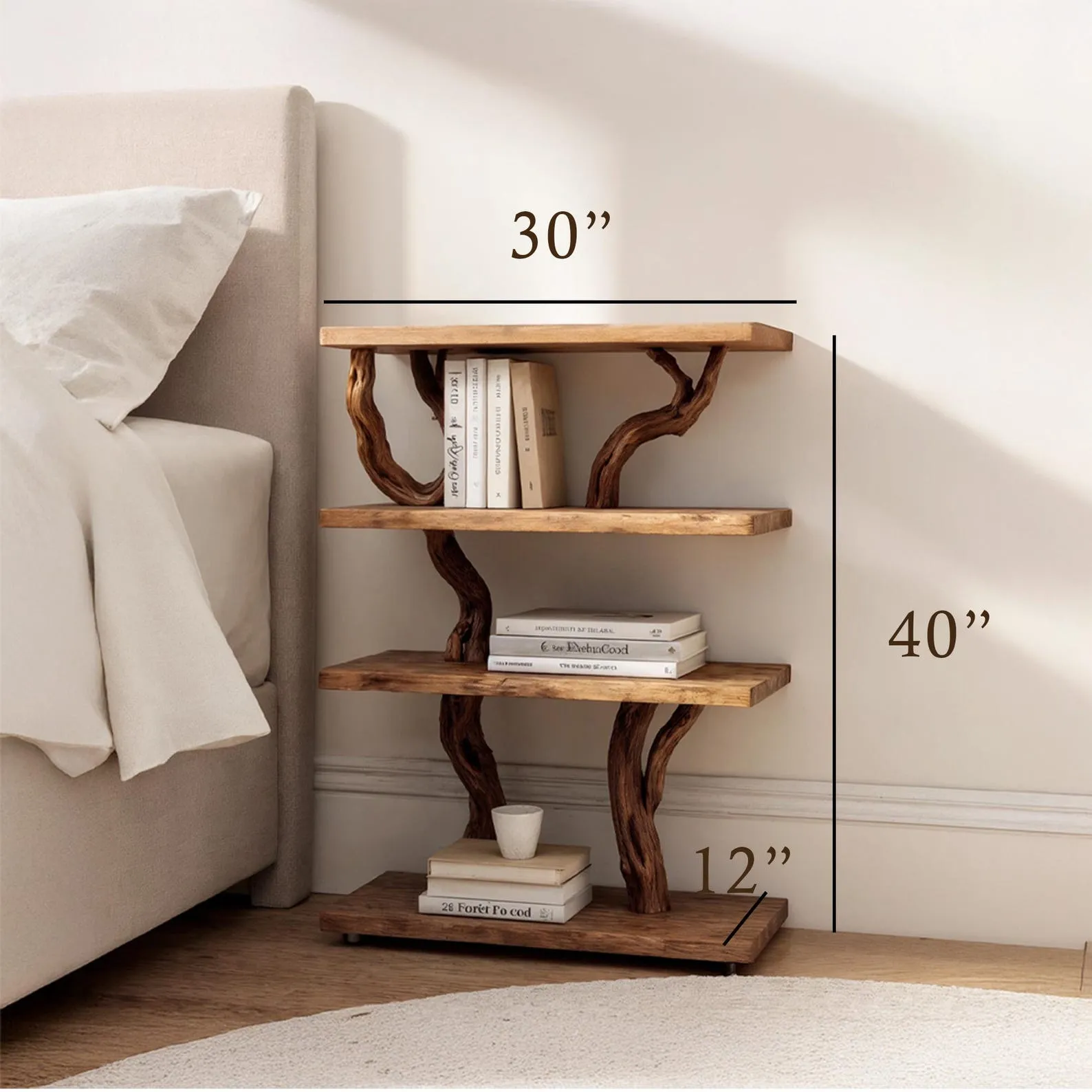 Natural wall mount driftwood bookcase solid wood bookshelf rustic night stand mini bedside table handmade furniture for bed room - Image 3
