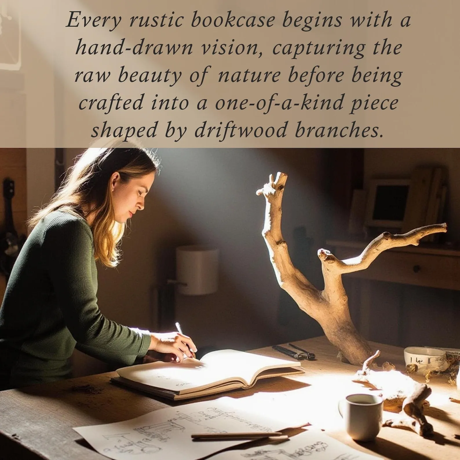 Natural wall mount driftwood bookcase solid wood bookshelf rustic night stand mini bedside table handmade furniture for bed room - Image 5