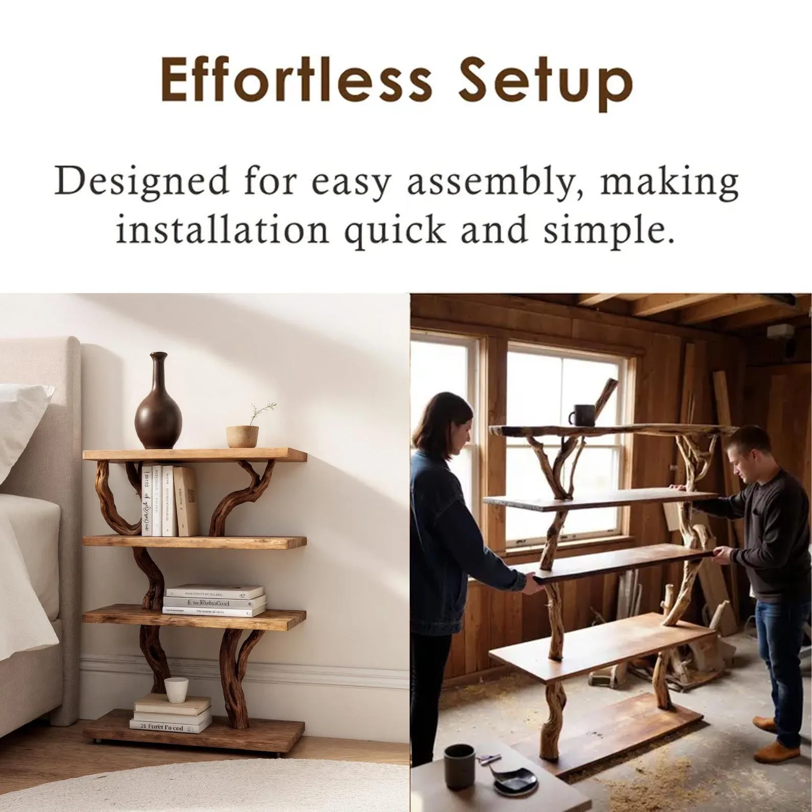 Natural wall mount driftwood bookcase solid wood bookshelf rustic night stand mini bedside table handmade furniture for bed room - Image 7