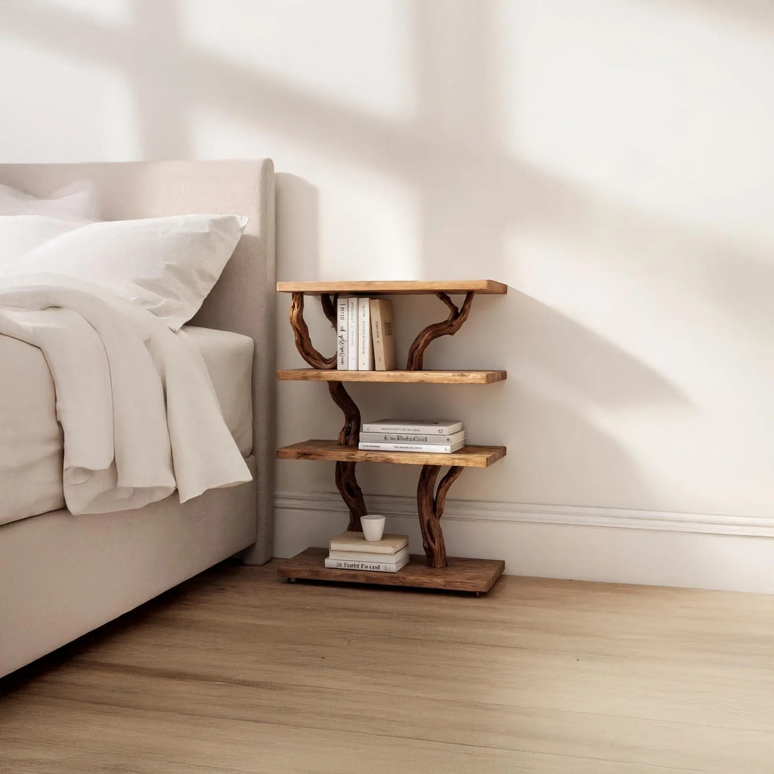 Natural wall mount driftwood bookcase solid wood bookshelf rustic night stand mini bedside table handmade furniture for bed room - Image 8