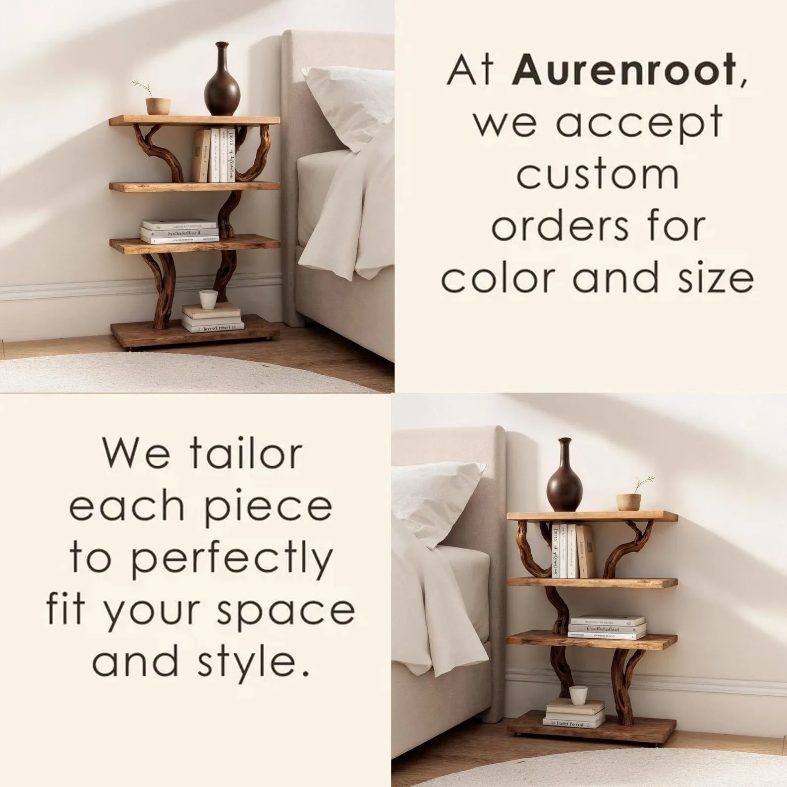 Natural wall mount driftwood bookcase solid wood bookshelf rustic night stand mini bedside table handmade furniture for bed room - Image 9