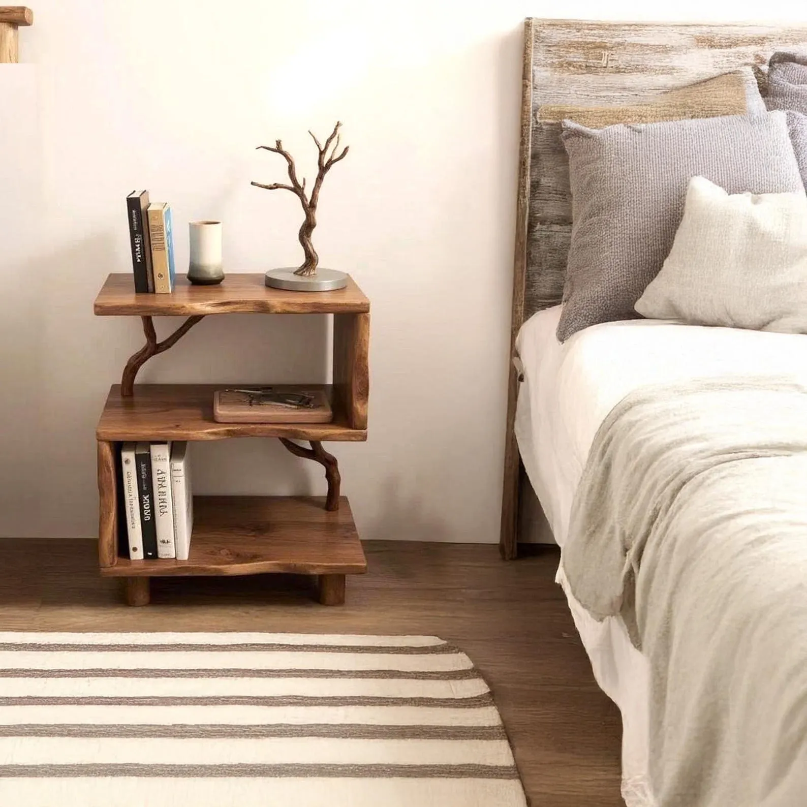 Night stand bookcase solid wood free standing small bookcase bedside driftwood handcrafted record player stand wood work furniture - Image 3