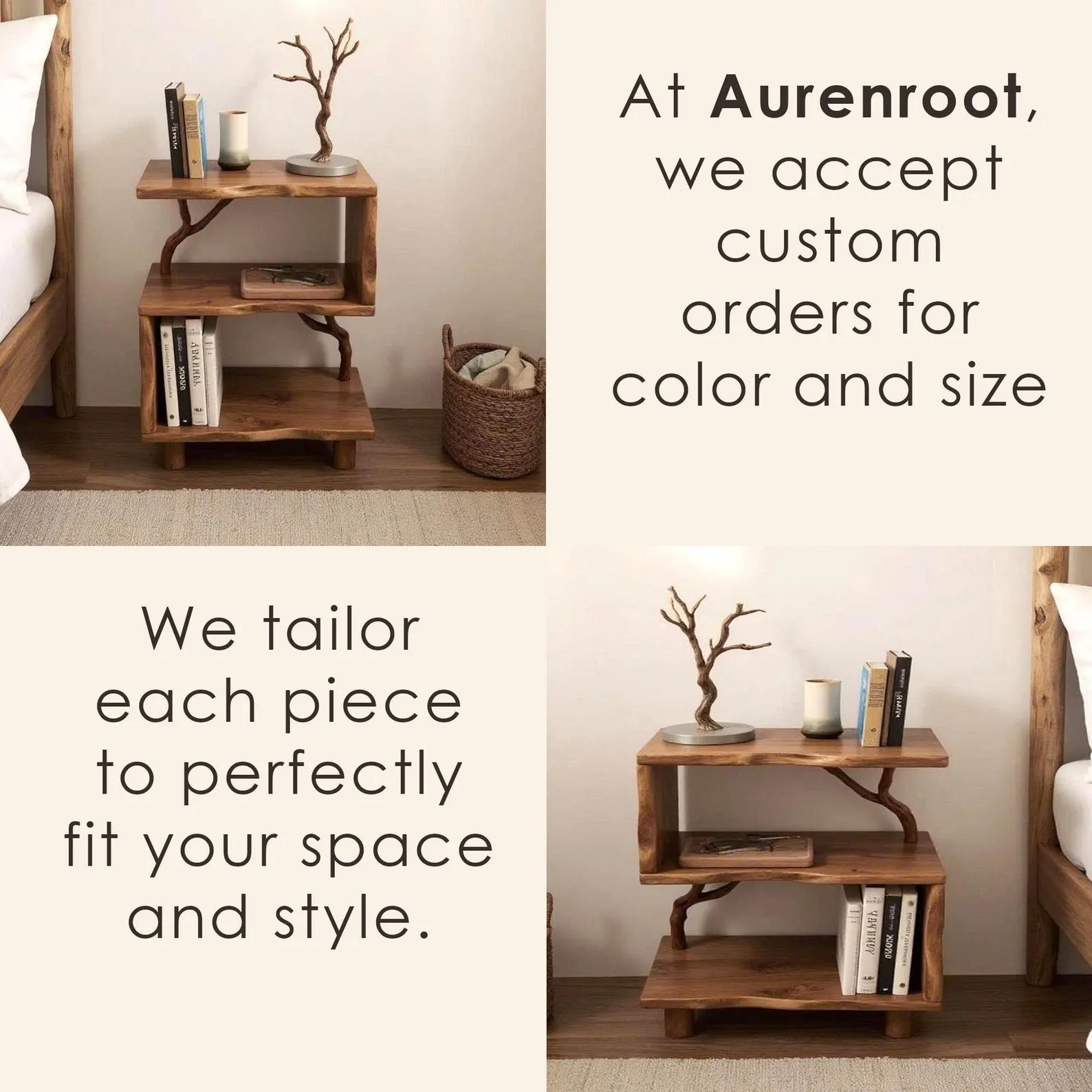 Night stand bookcase solid wood free standing small bookcase bedside driftwood handcrafted record player stand wood work furniture - Image 4