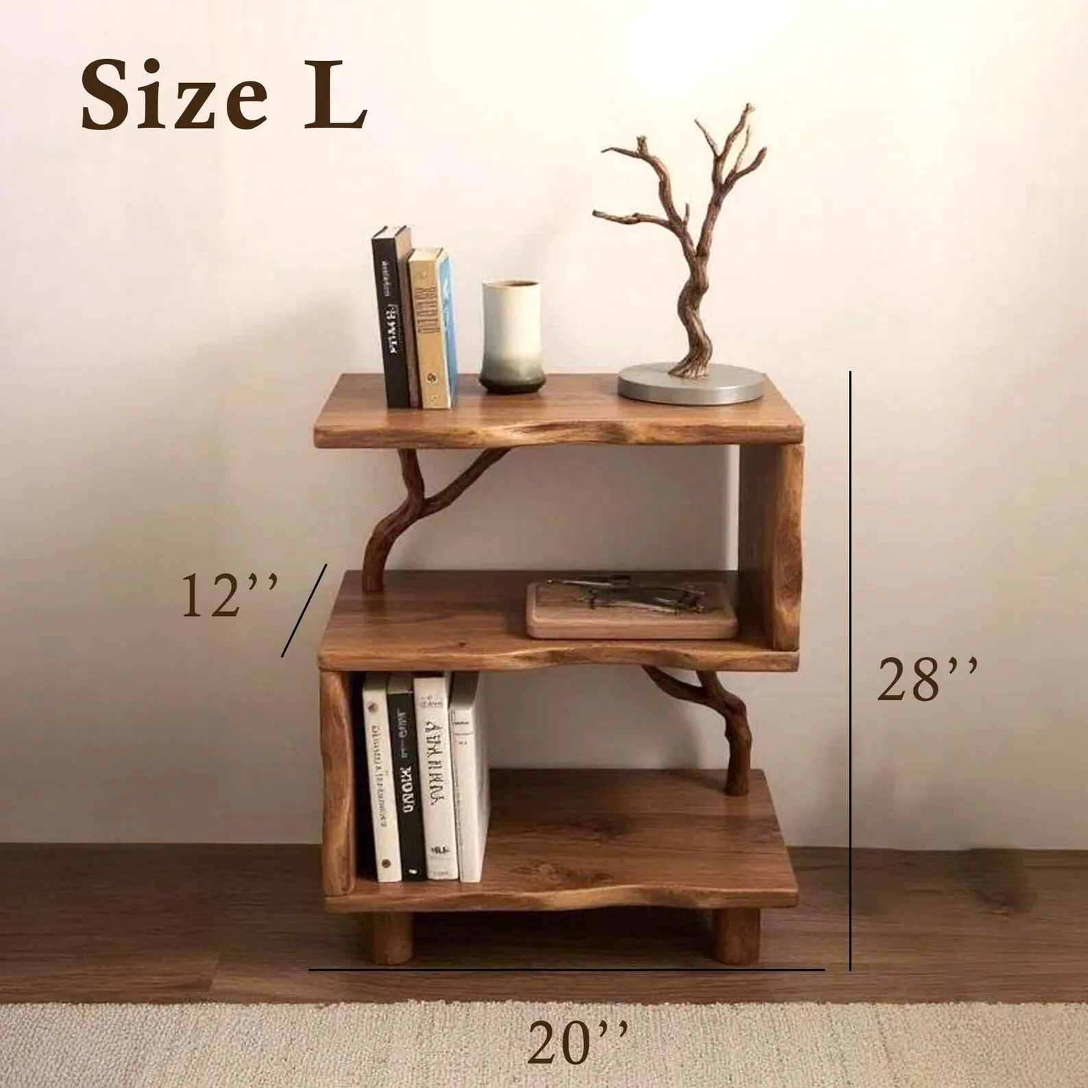 Night stand bookcase solid wood free standing small bookcase bedside driftwood handcrafted record player stand wood work furniture - Image 5