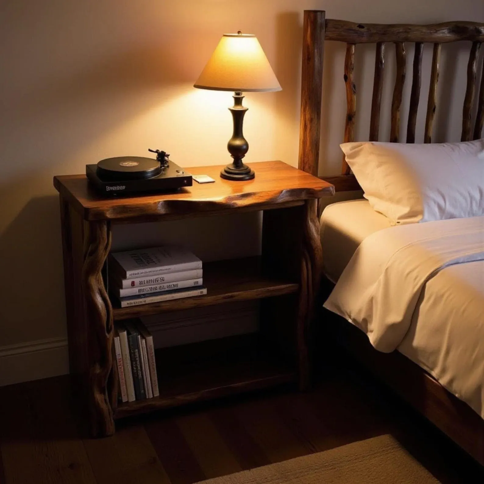 Solid wood bookcase nightstand free standing bookshelf tree branch driftwood plant stand rustic shelving handcrafted furniture - Image 2