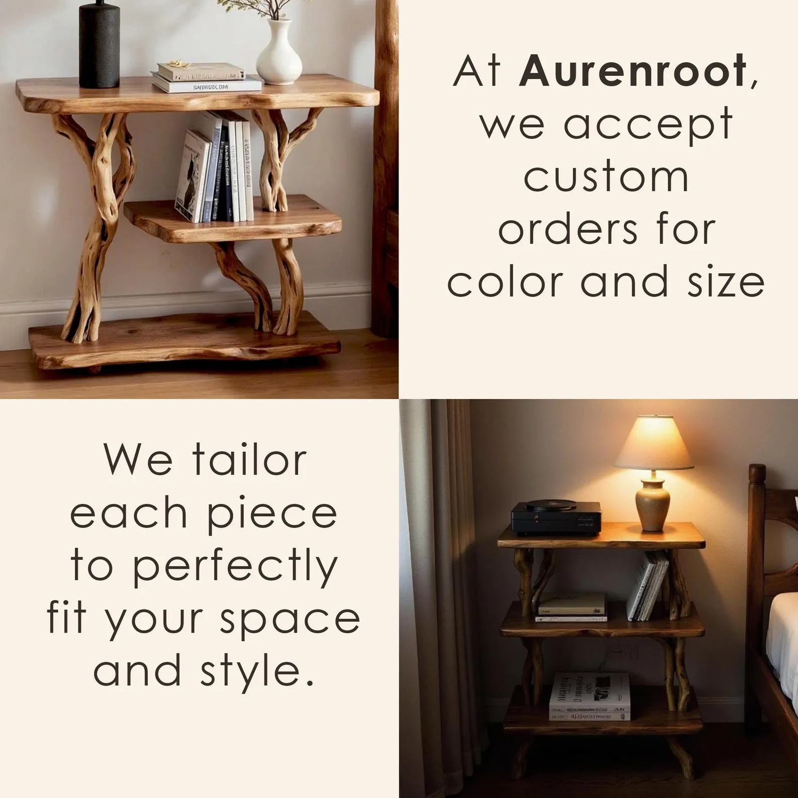 Solid wood bookcase nightstand free standing bookshelf tree branch driftwood plant stand rustic shelving handcrafted furniture - Image 3