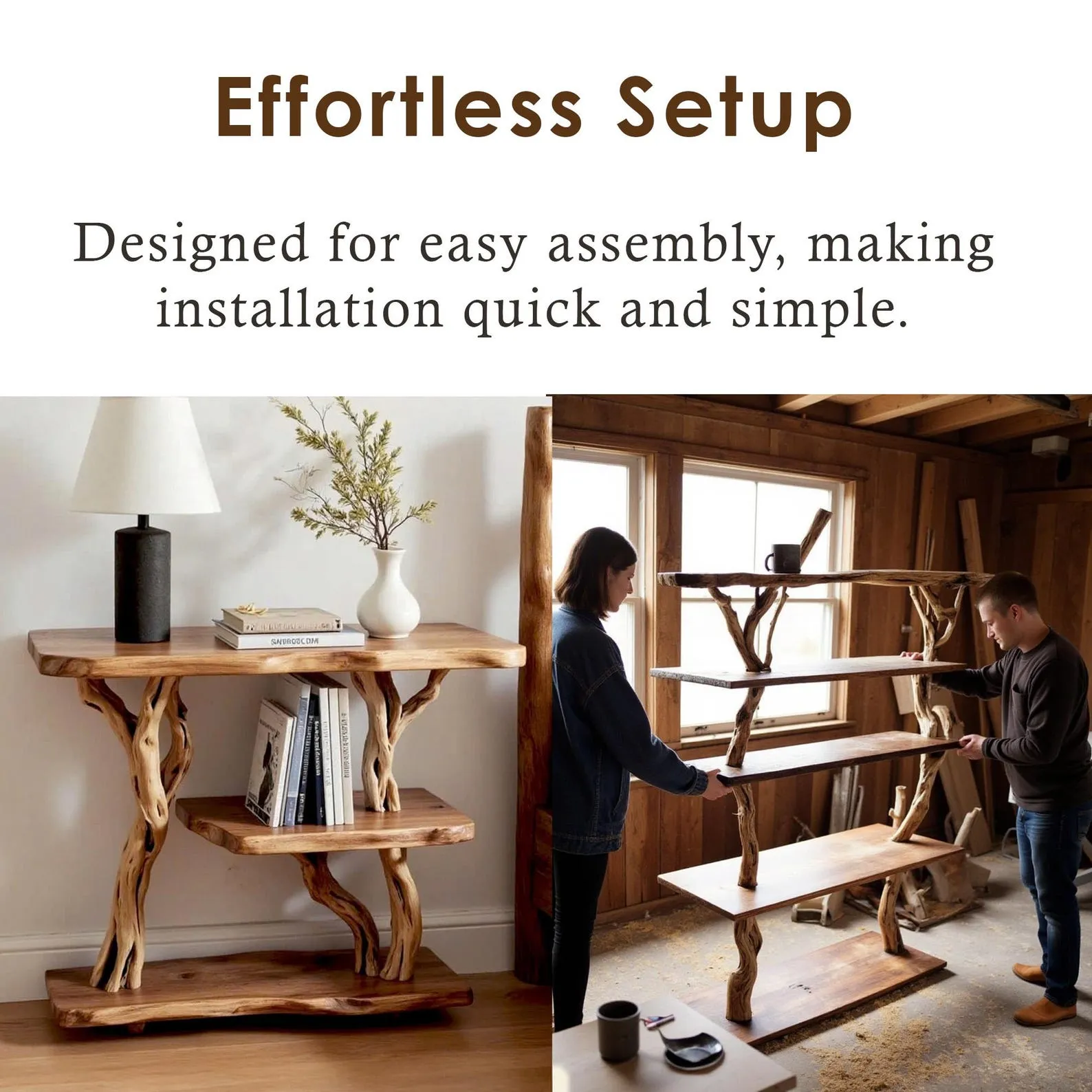 Solid wood bookcase nightstand free standing bookshelf tree branch driftwood plant stand rustic shelving handcrafted furniture - Image 6