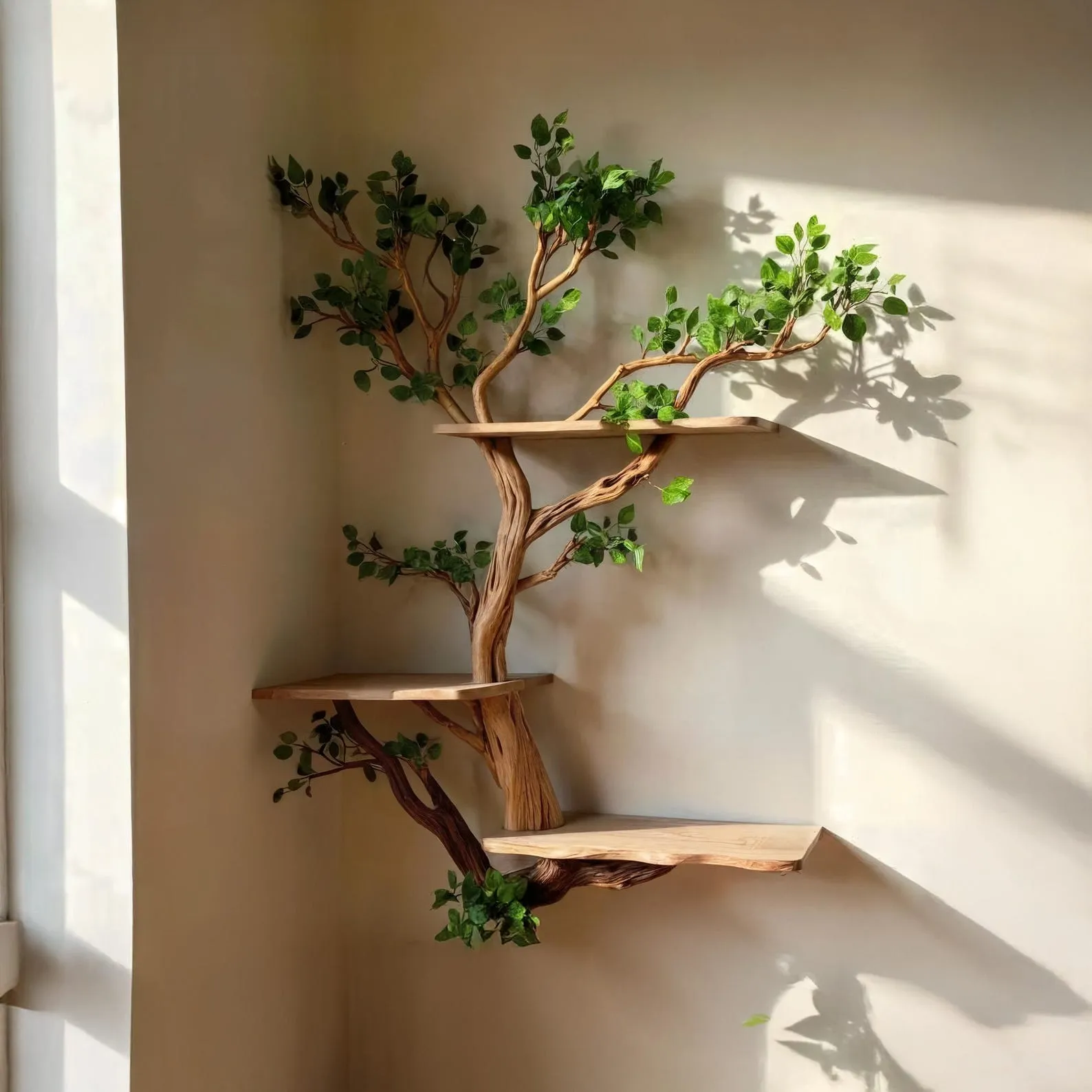 Corner tree bookshelf driftwood tree branch floating shelf wall mount tree bookcase drift wood decor live edge shelf furniture