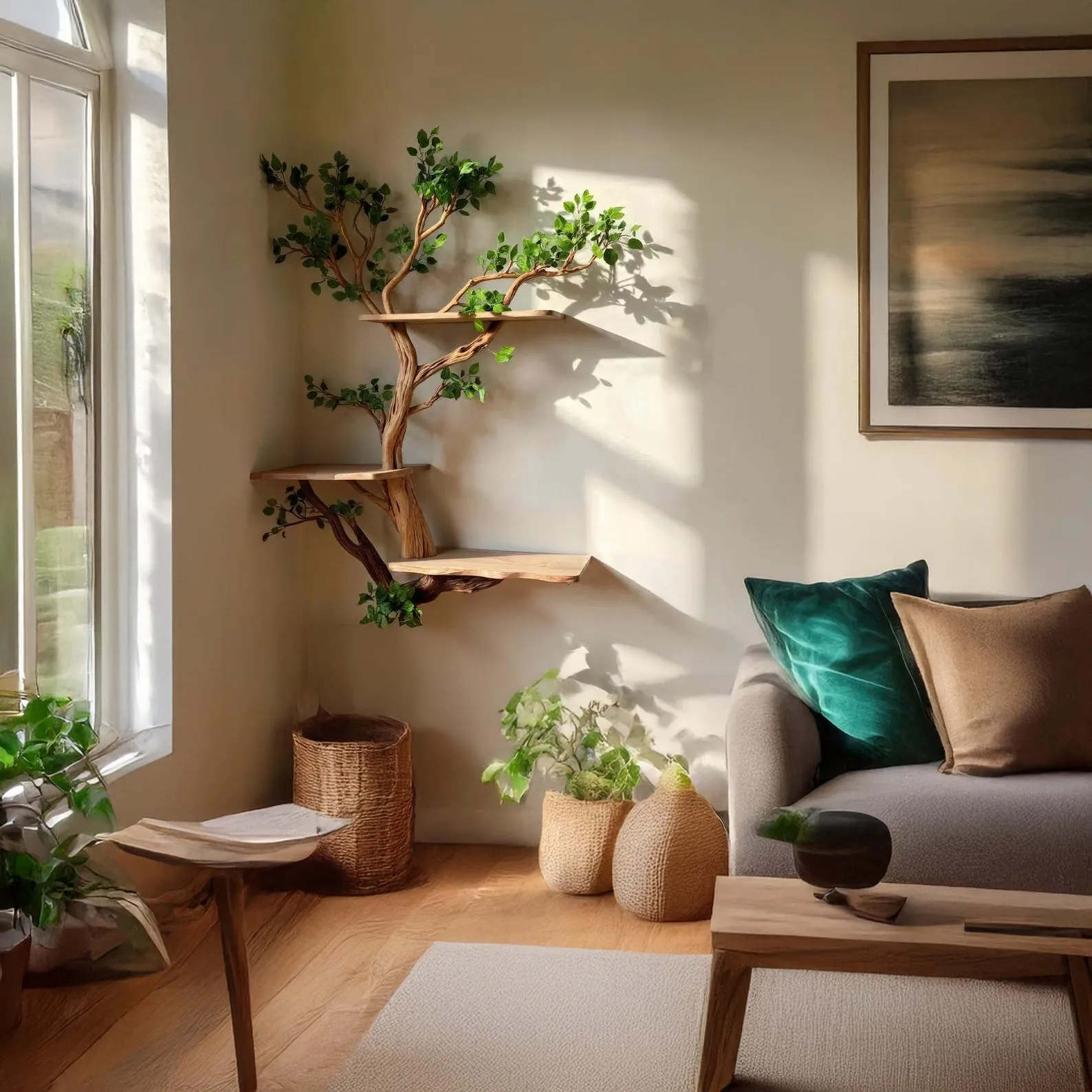 Corner tree bookshelf driftwood tree branch floating shelf wall mount tree bookcase drift wood decor live edge shelf furniture - Image 2