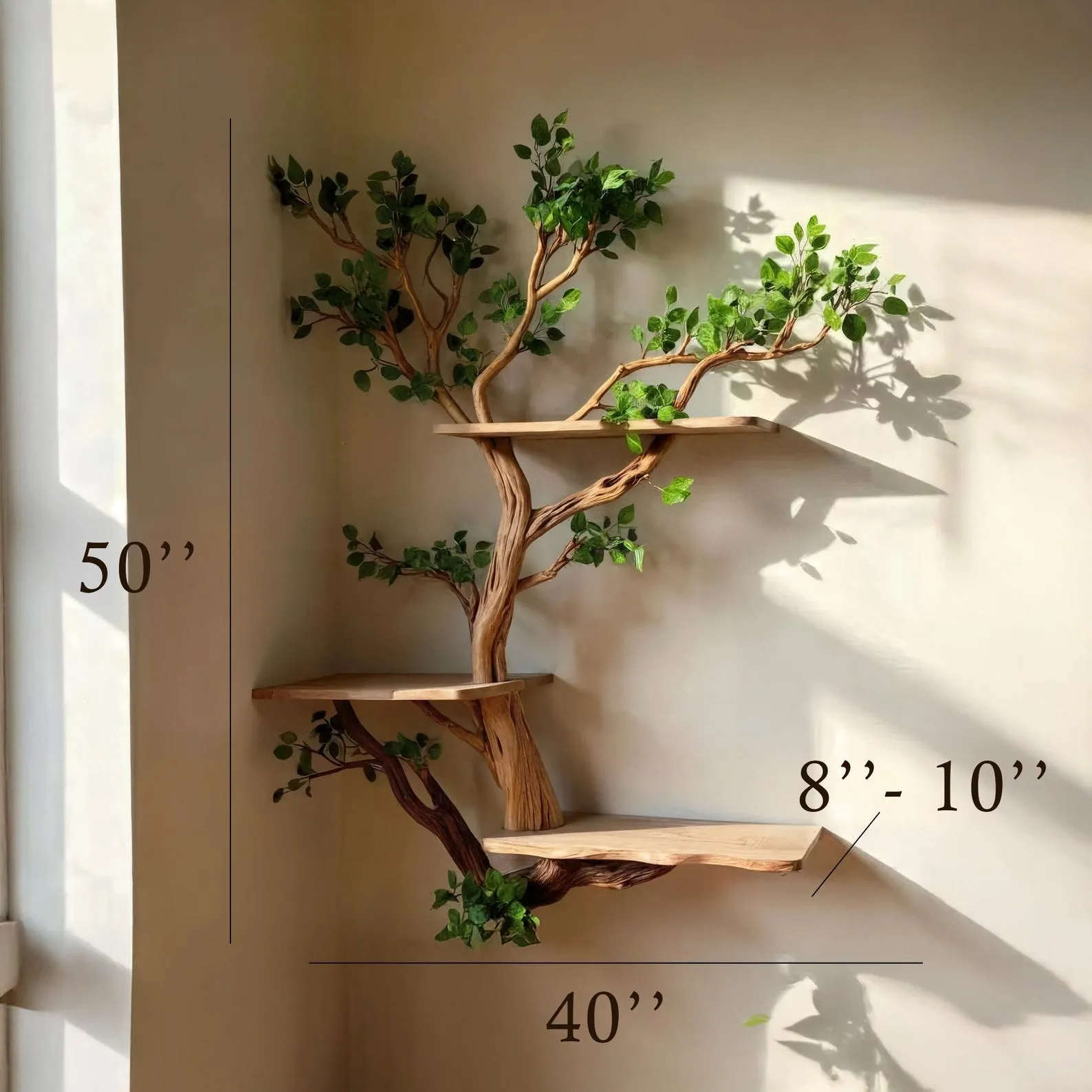 Corner tree bookshelf driftwood tree branch floating shelf wall mount tree bookcase drift wood decor live edge shelf furniture - Image 7