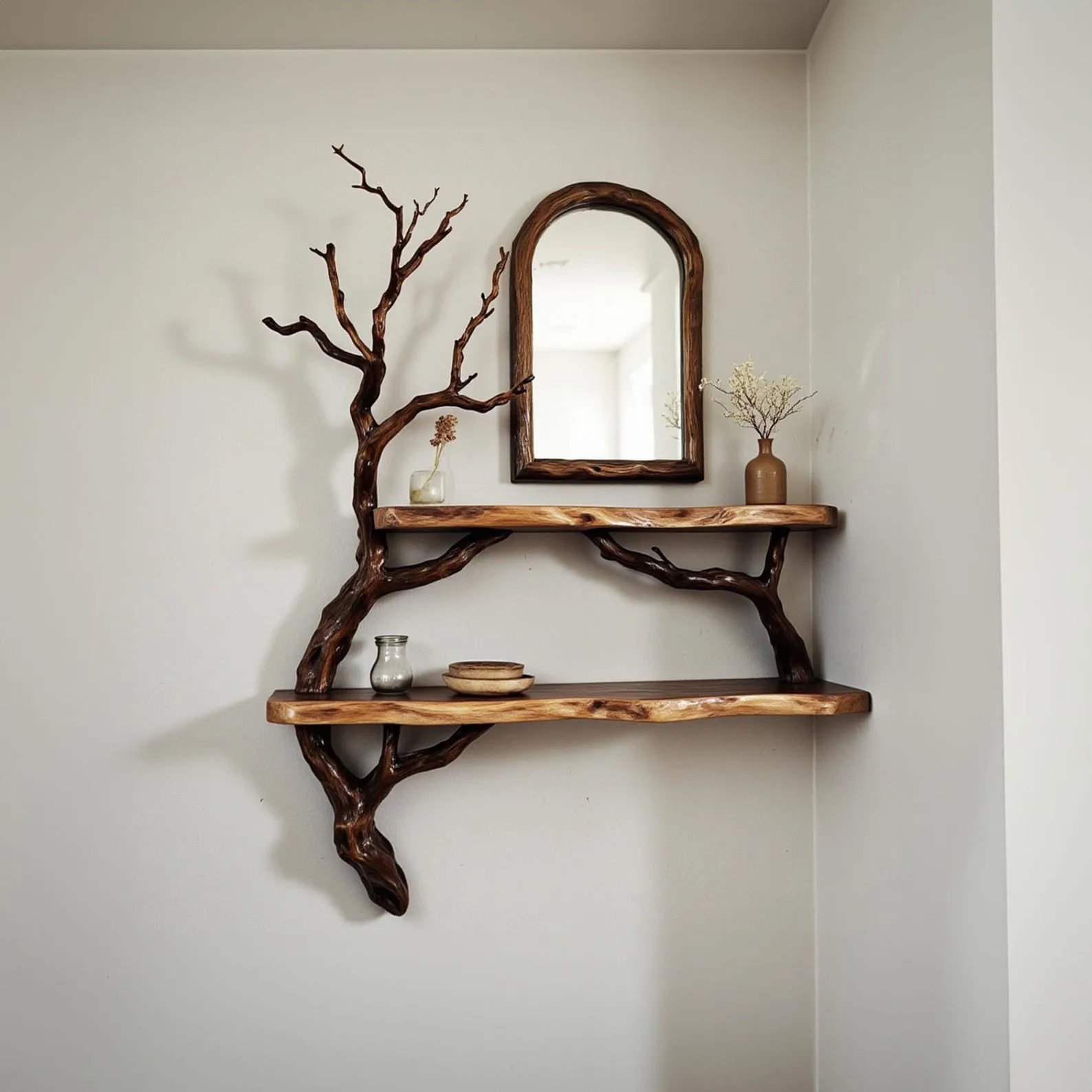 Corner bookshelves solid wood live edge floating shelf on wall tree branch bookshelf decor home art