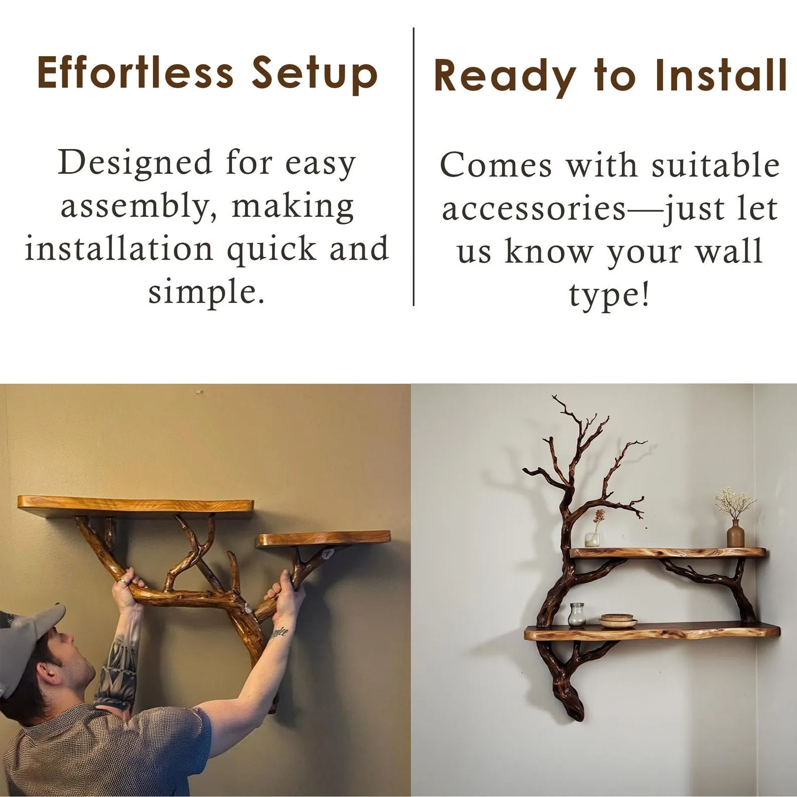 Corner bookshelves solid wood live edge floating shelf on wall tree branch bookshelf decor home art - Image 3