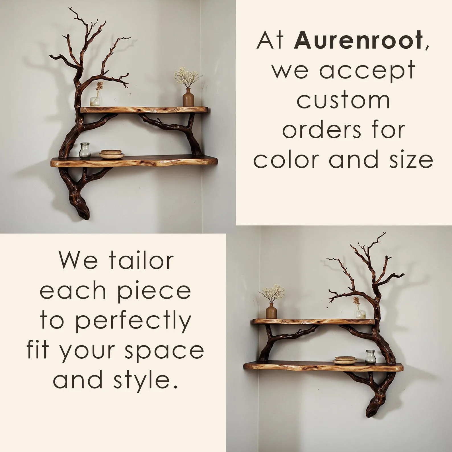 Corner bookshelves solid wood live edge floating shelf on wall tree branch bookshelf decor home art - Image 6