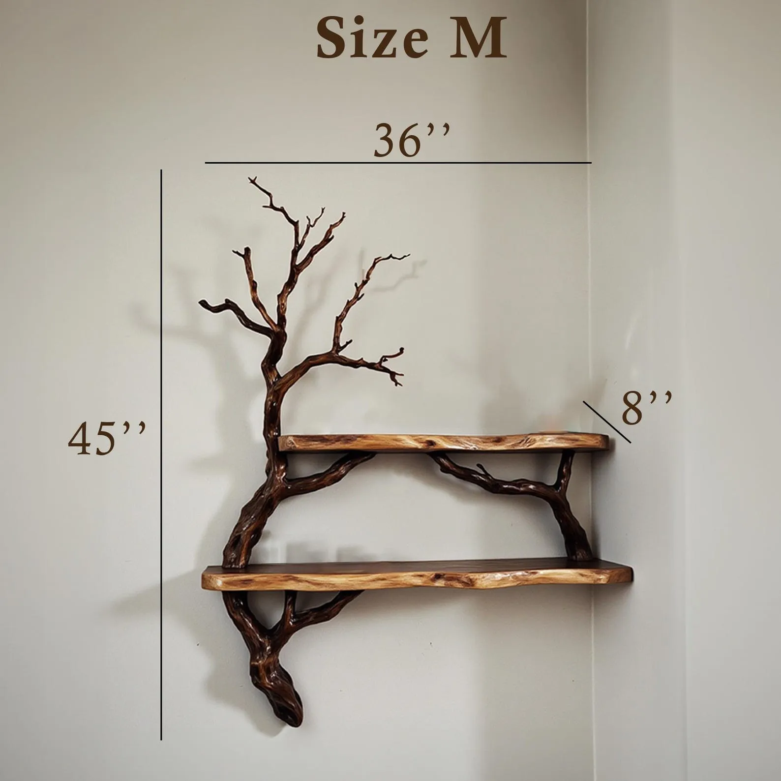 Corner bookshelves solid wood live edge floating shelf on wall tree branch bookshelf decor home art - Image 8