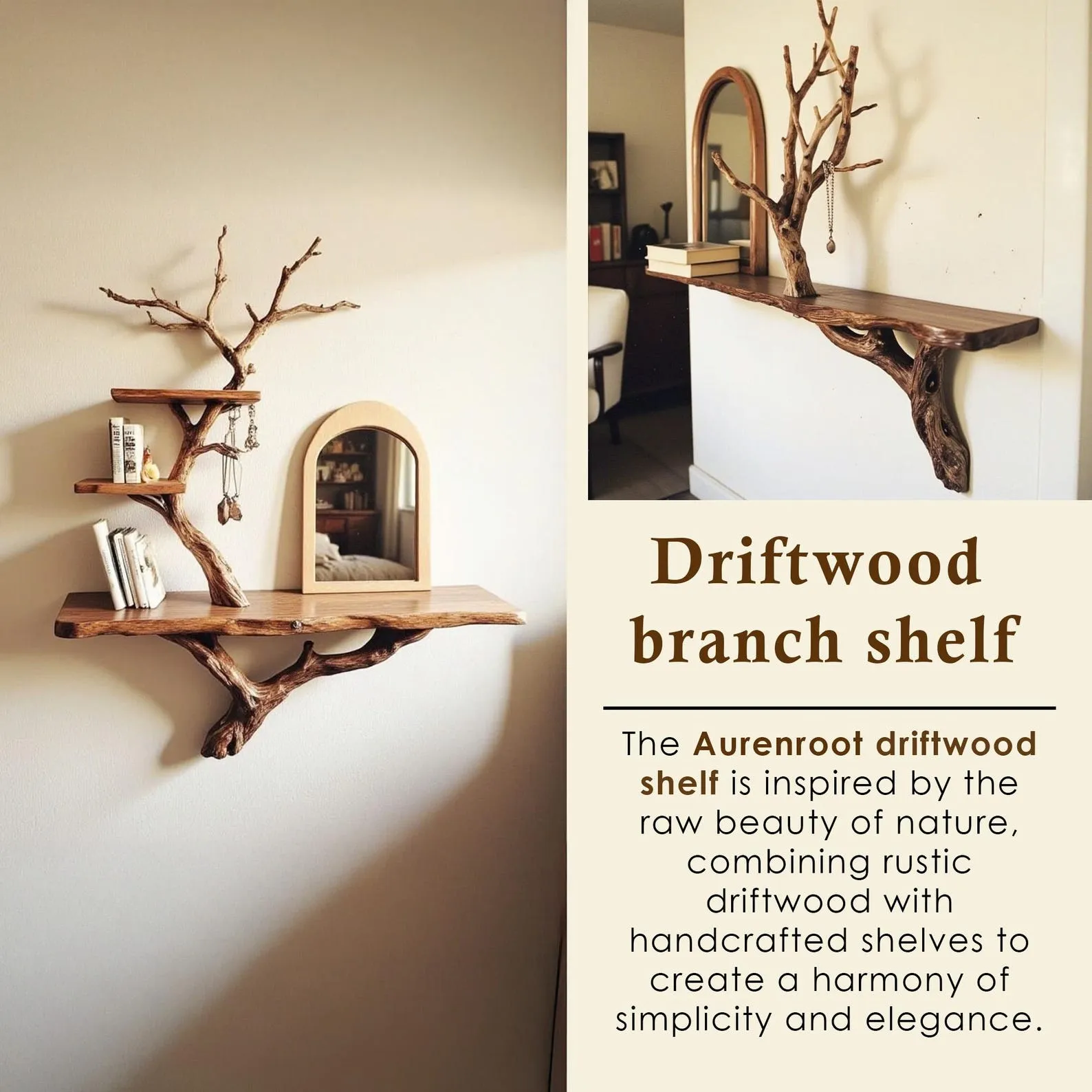 Driftwood tree jewerly shelf floating bookshelf natural wood hanging shelf necklace tree branch holder handmade furniture decoration - Image 2
