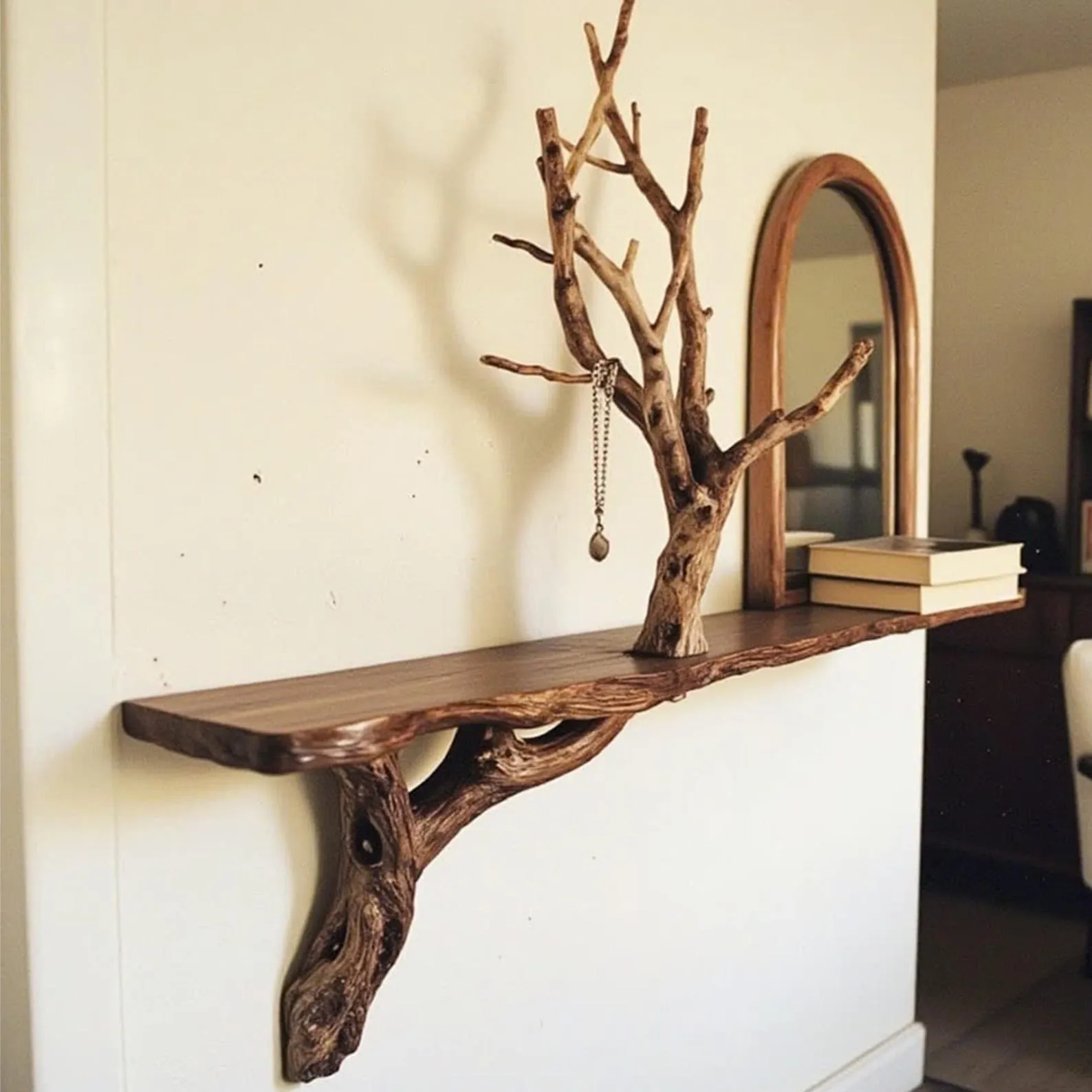Driftwood tree jewerly shelf floating bookshelf natural wood hanging shelf necklace tree branch holder handmade furniture decoration - Image 3