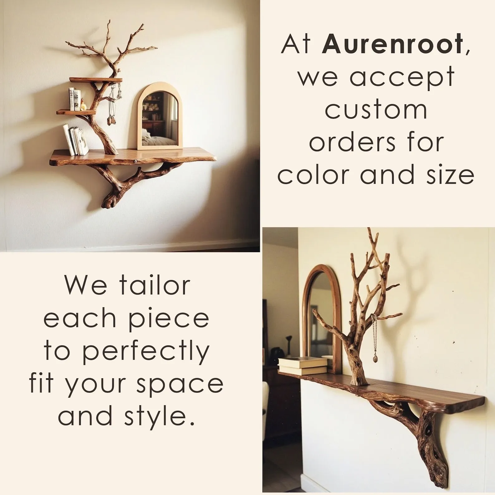 Driftwood tree jewerly shelf floating bookshelf natural wood hanging shelf necklace tree branch holder handmade furniture decoration - Image 5