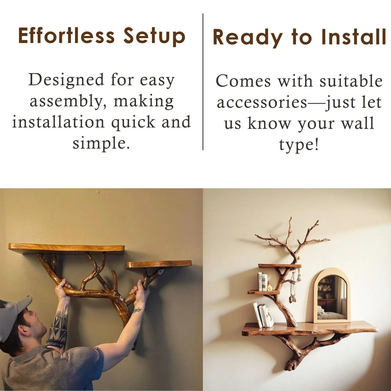 Driftwood tree jewerly shelf floating bookshelf natural wood hanging shelf necklace tree branch holder handmade furniture decoration - Image 6