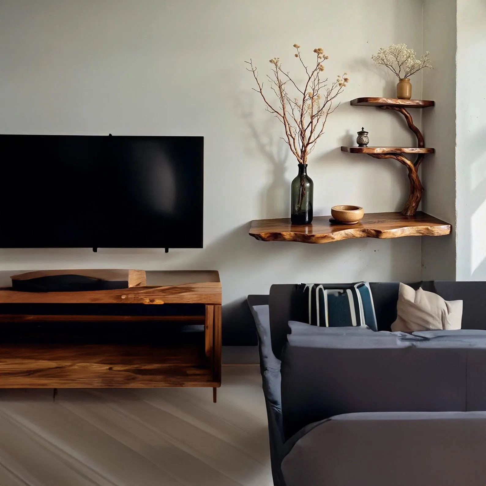 Tree branch bookshelf live edge corner shelf drifwood branch solid wood bookshelves floating shelves on wall art decor - Image 2