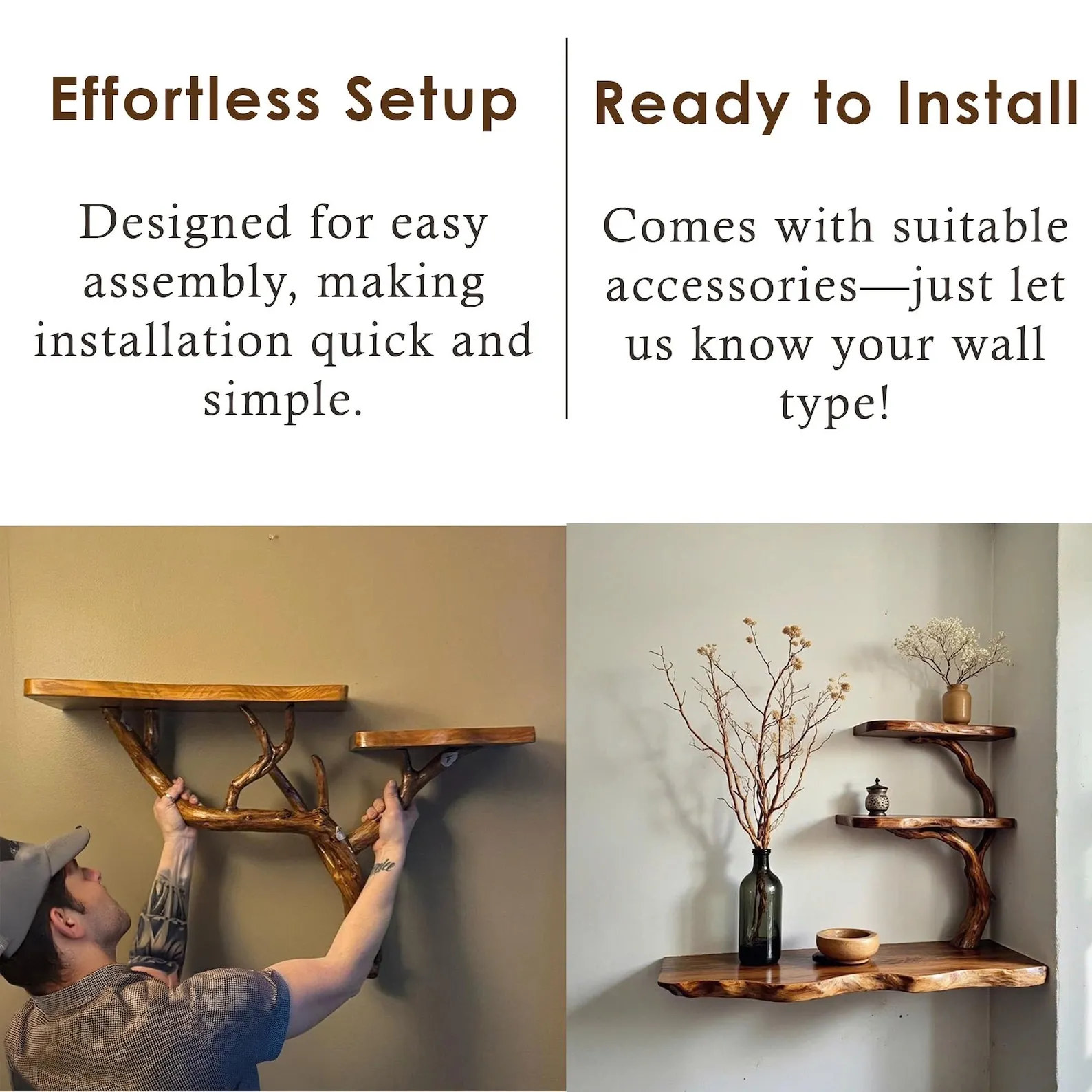 Tree branch bookshelf live edge corner shelf drifwood branch solid wood bookshelves floating shelves on wall art decor - Image 5