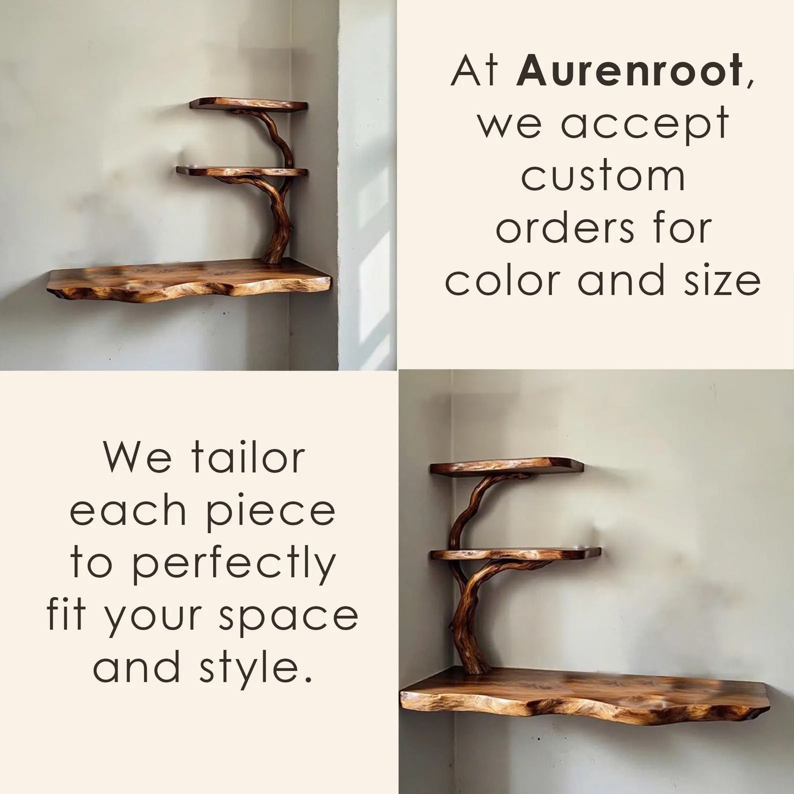 Tree branch bookshelf live edge corner shelf drifwood branch solid wood bookshelves floating shelves on wall art decor - Image 7