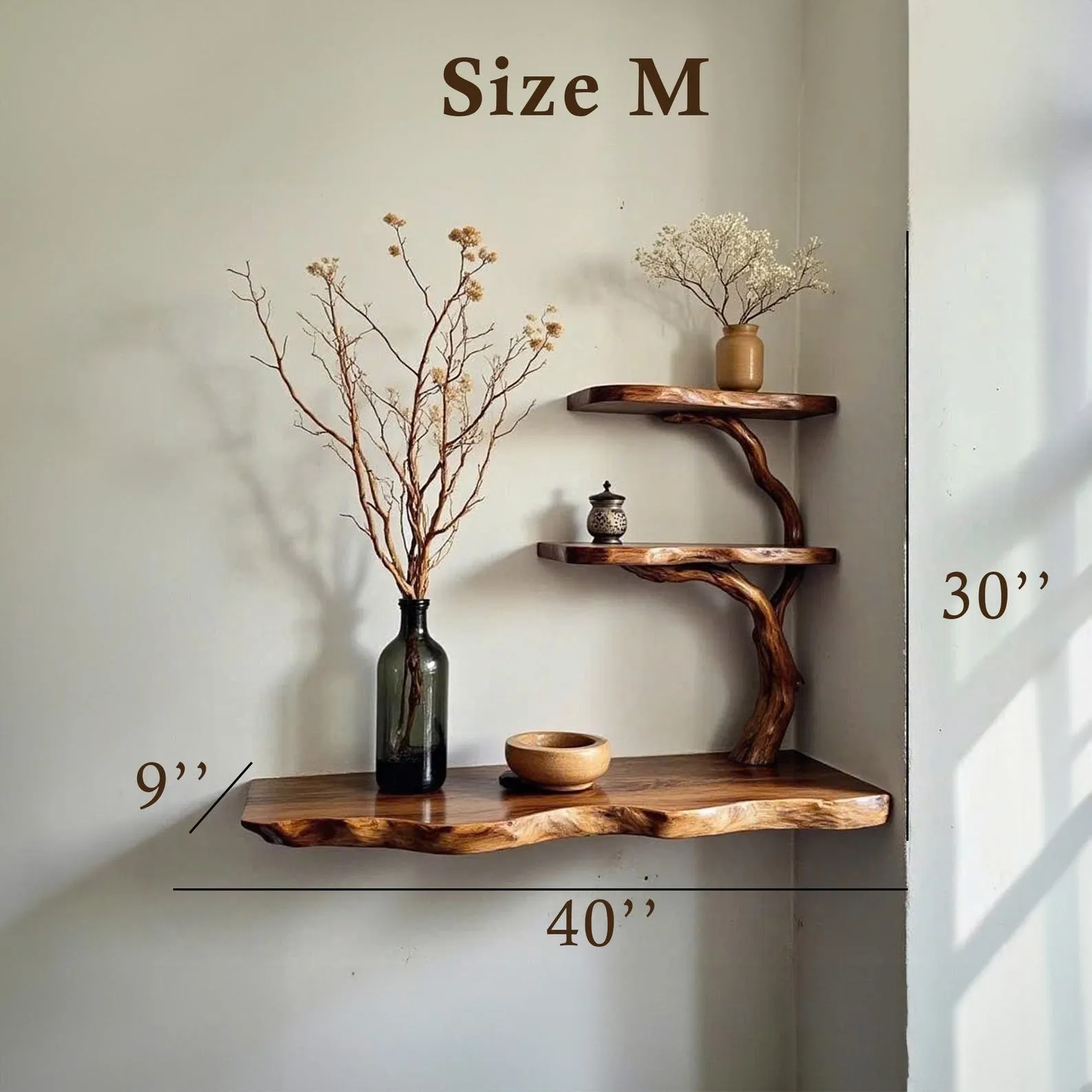 Tree branch bookshelf live edge corner shelf drifwood branch solid wood bookshelves floating shelves on wall art decor - Image 9