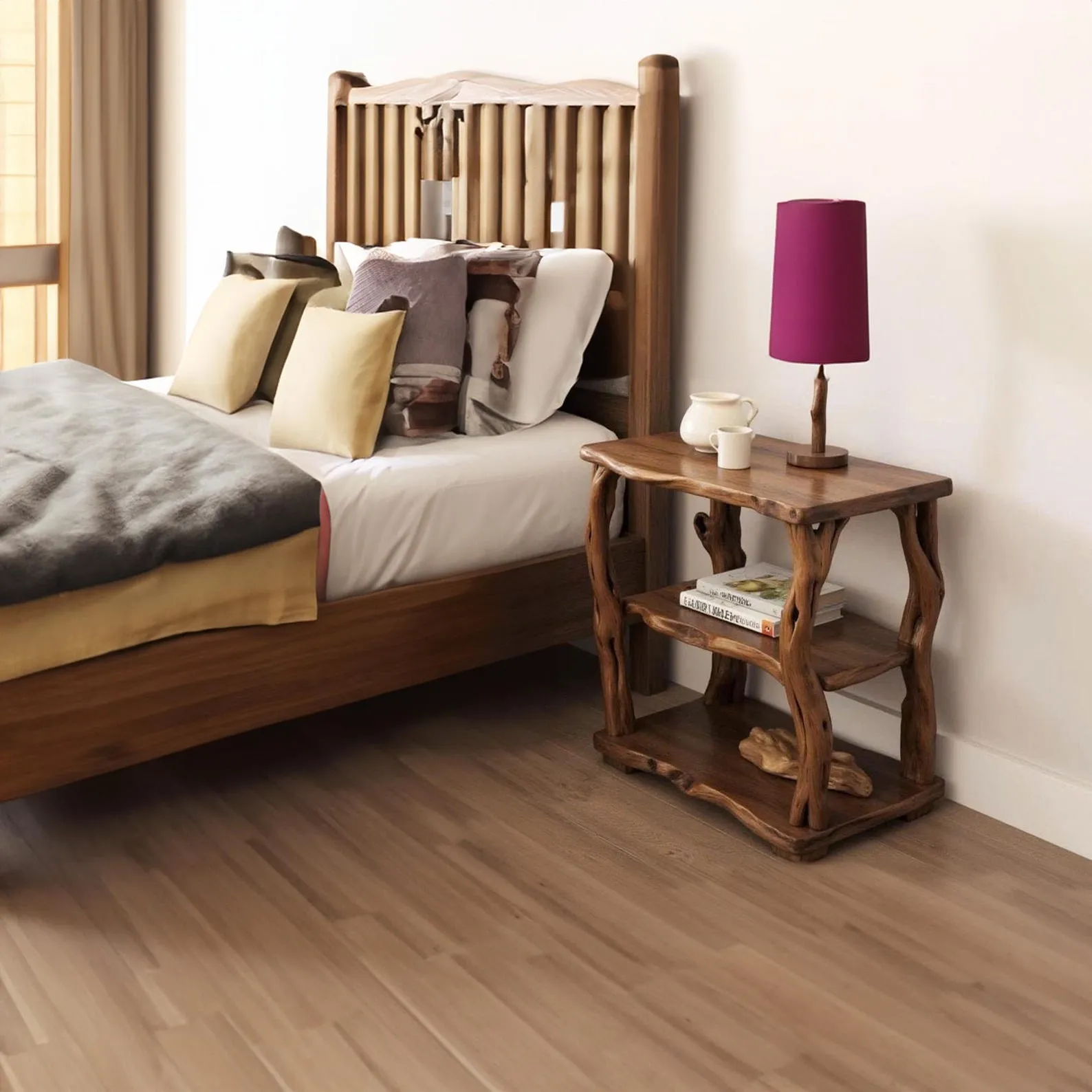 Natural wood bookcase solid wood rustic night stand mini bedside table free standing shelf handmade furniture - Image 10