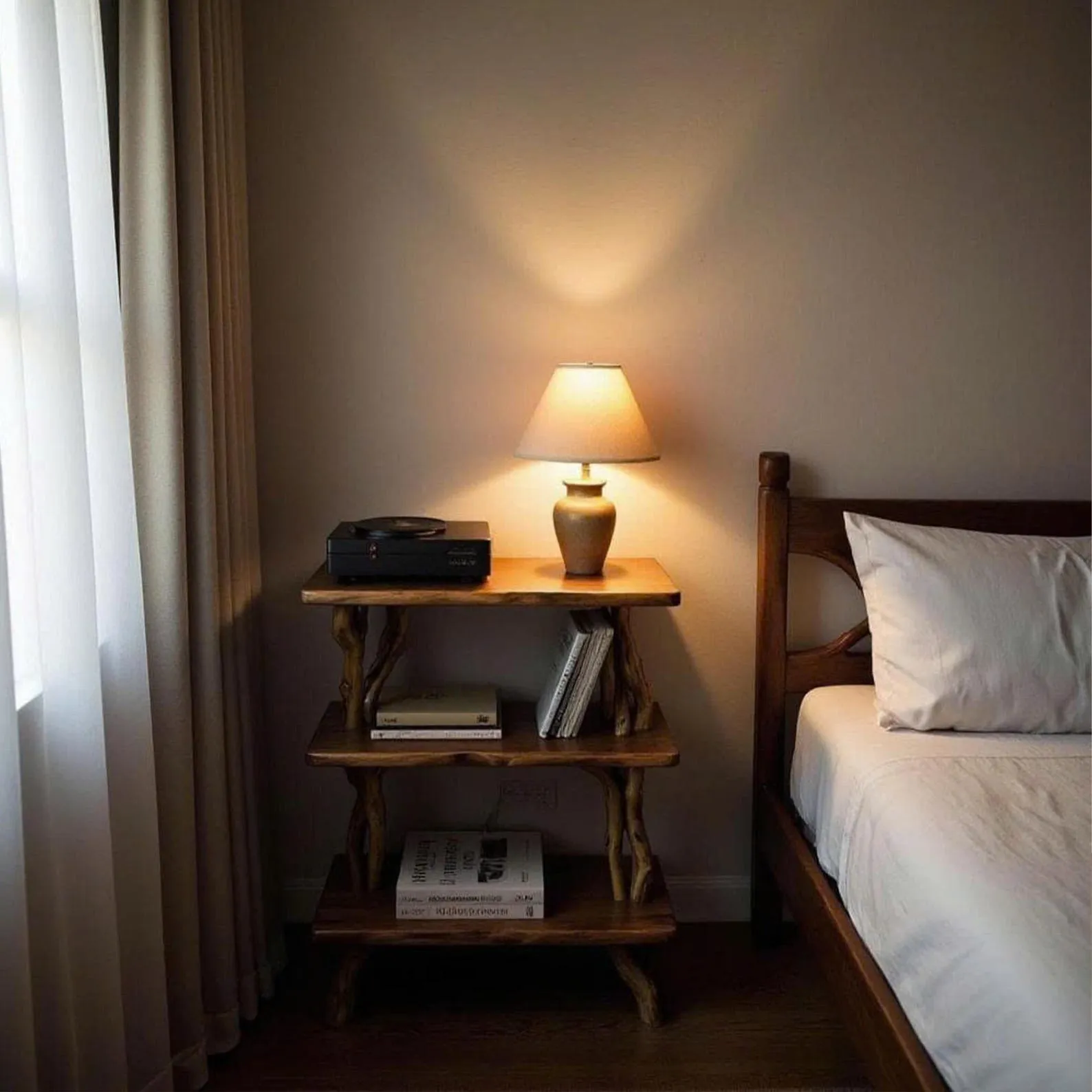 Natural wood bookcase solid wood rustic night stand mini bedside table free standing shelf handmade furniture - Image 2