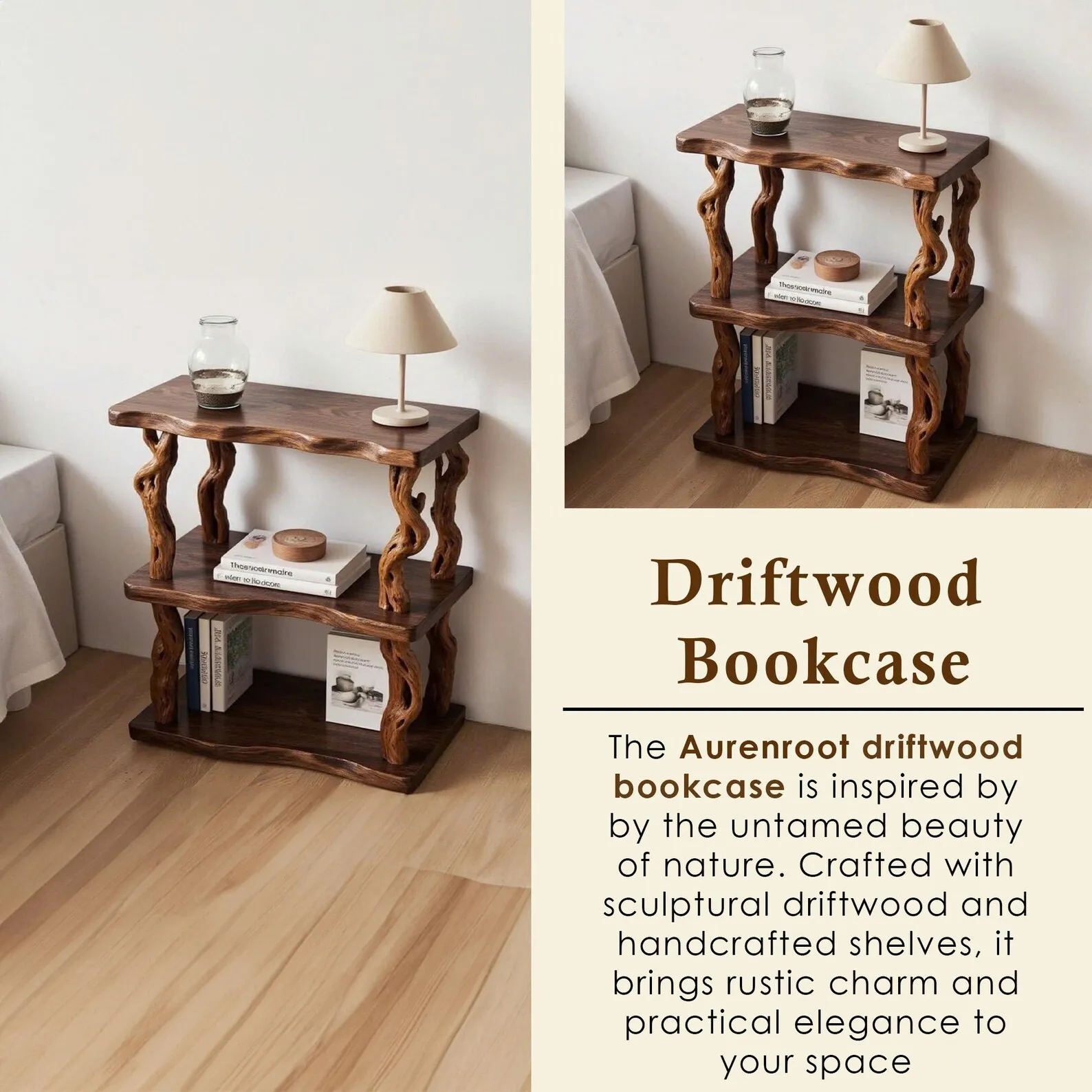 Natural wood bookcase solid wood rustic night stand mini bedside table free standing shelf handmade furniture - Image 3