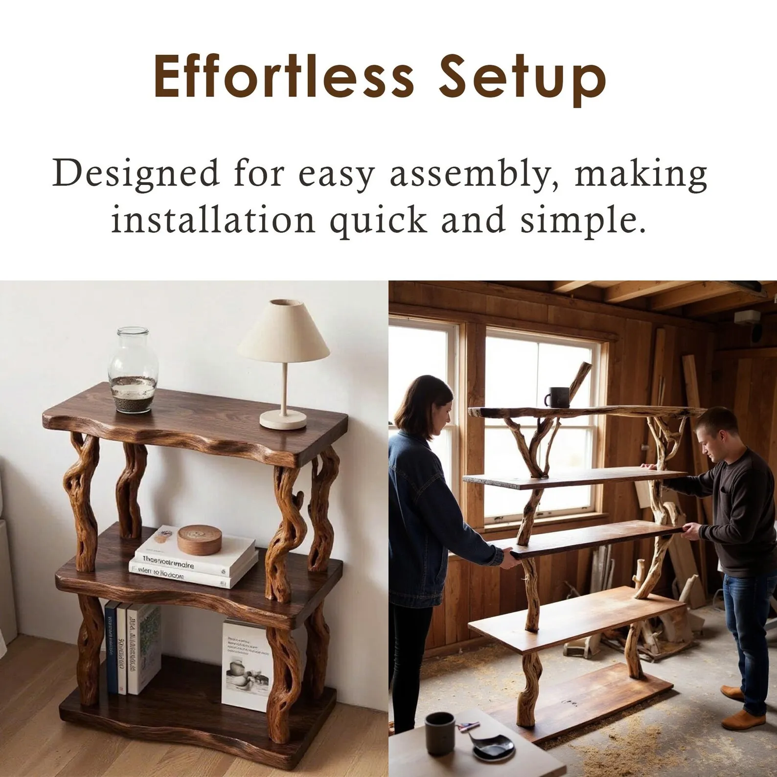 Natural wood bookcase solid wood rustic night stand mini bedside table free standing shelf handmade furniture - Image 4