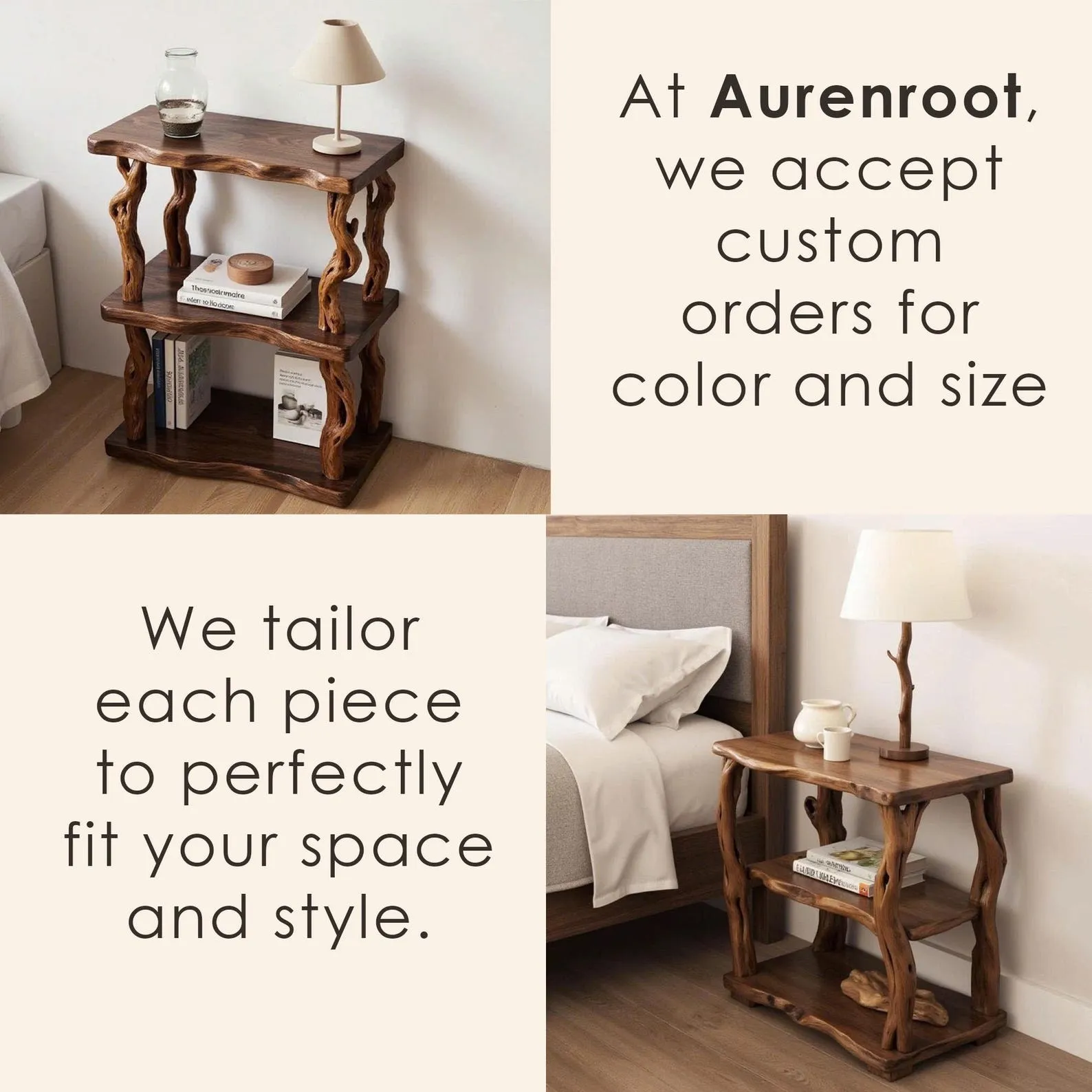 Natural wood bookcase solid wood rustic night stand mini bedside table free standing shelf handmade furniture - Image 7