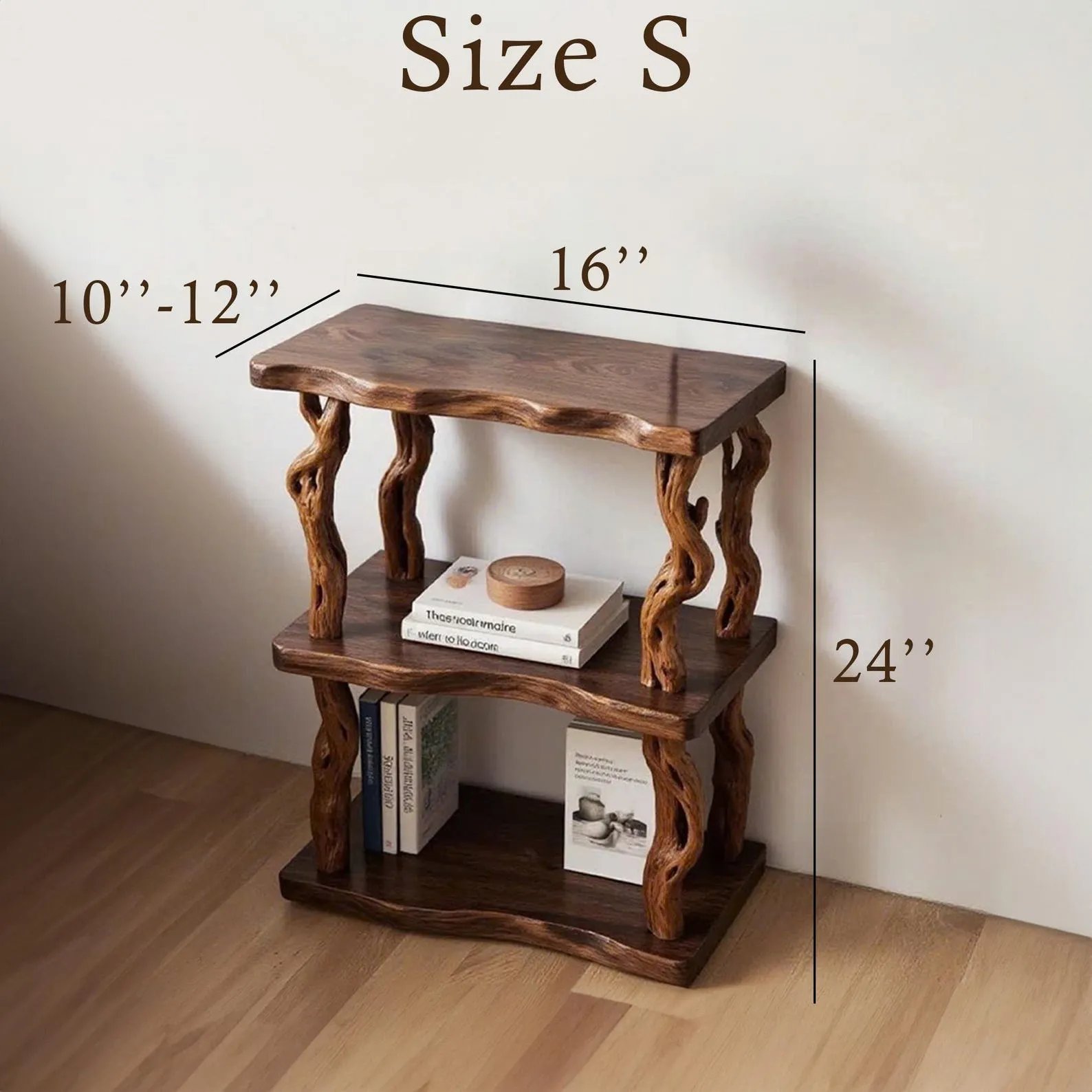 Natural wood bookcase solid wood rustic night stand mini bedside table free standing shelf handmade furniture - Image 8