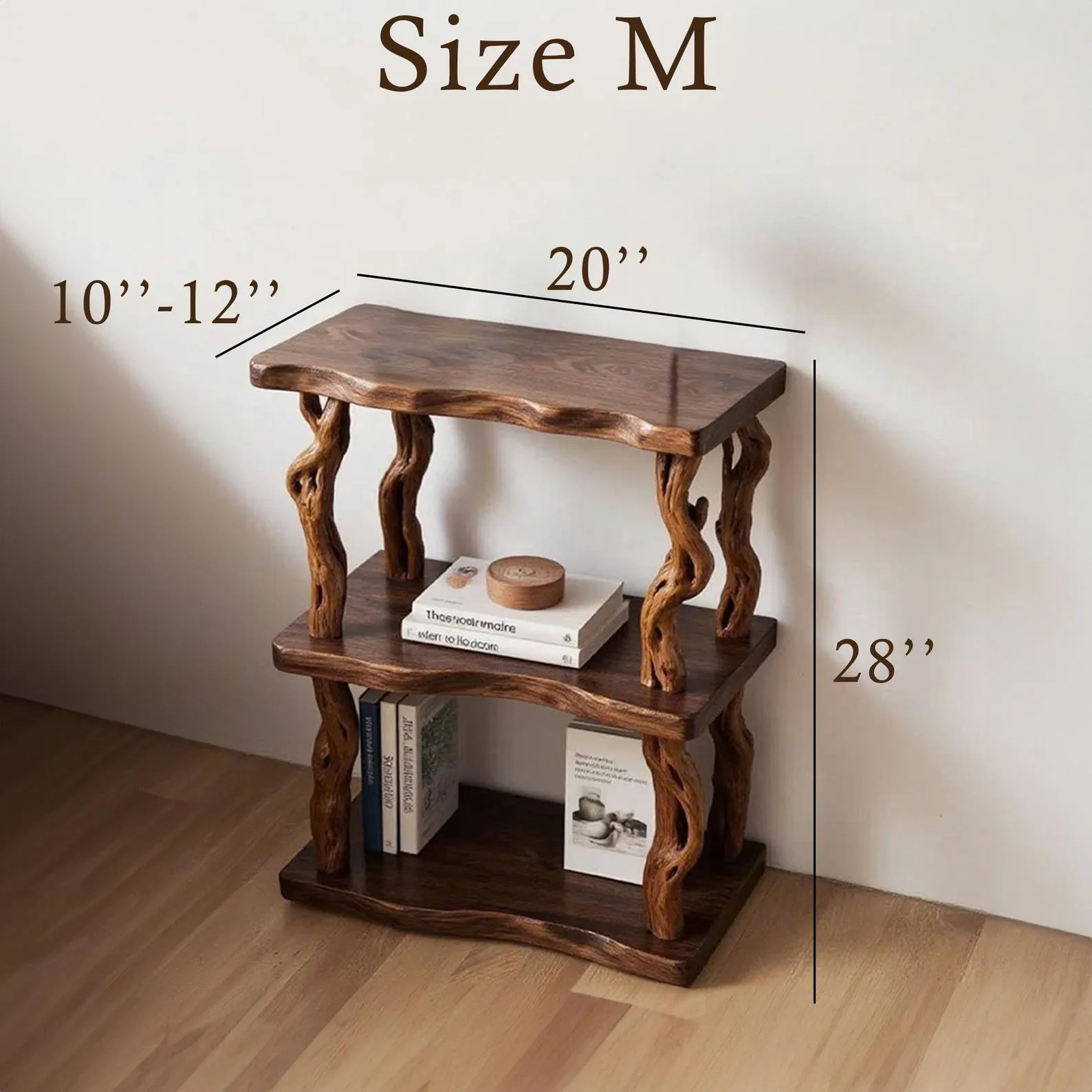 Natural wood bookcase solid wood rustic night stand mini bedside table free standing shelf handmade furniture - Image 9