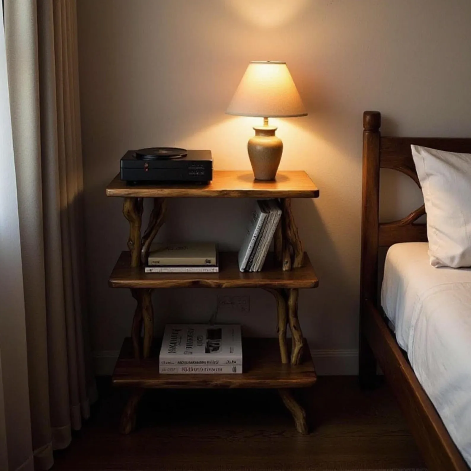 Natural driftwood bookcase nightstand tree branch bookshelf rustic shelving bedside table bedroom furniture - Image 2