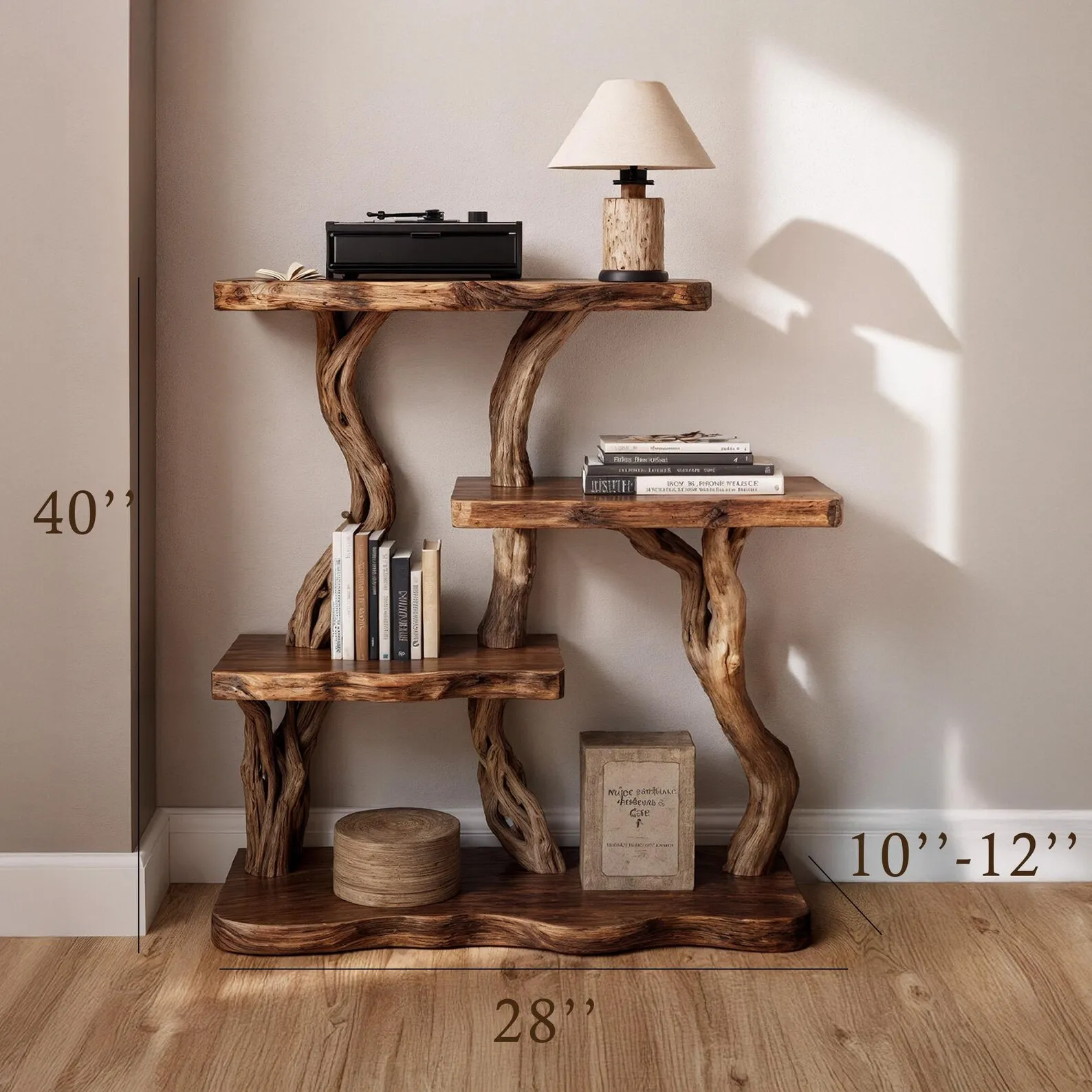 Natural driftwood bookcase nightstand tree branch bookshelf rustic shelving bedside table bedroom furniture - Image 3