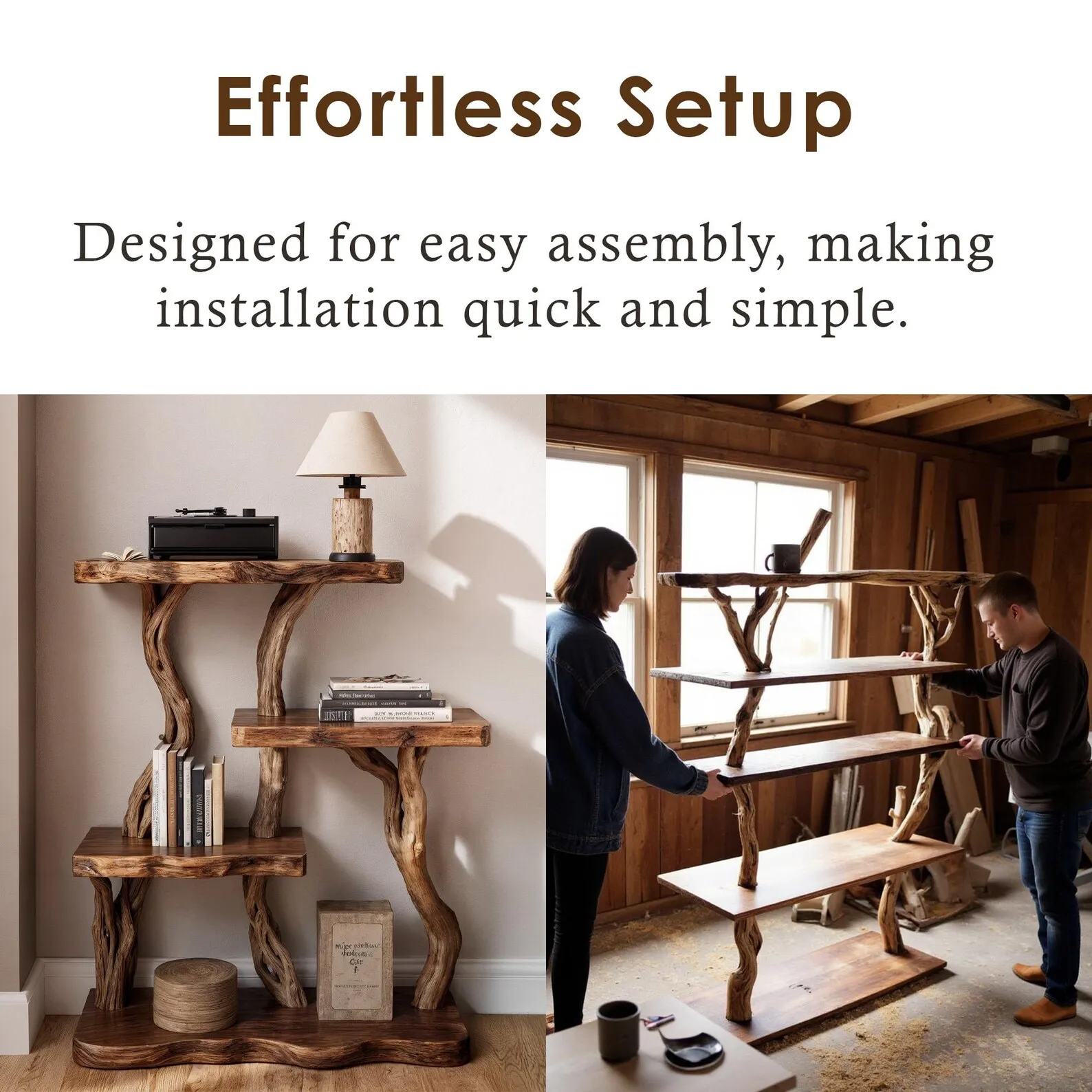 Natural driftwood bookcase nightstand tree branch bookshelf rustic shelving bedside table bedroom furniture - Image 4