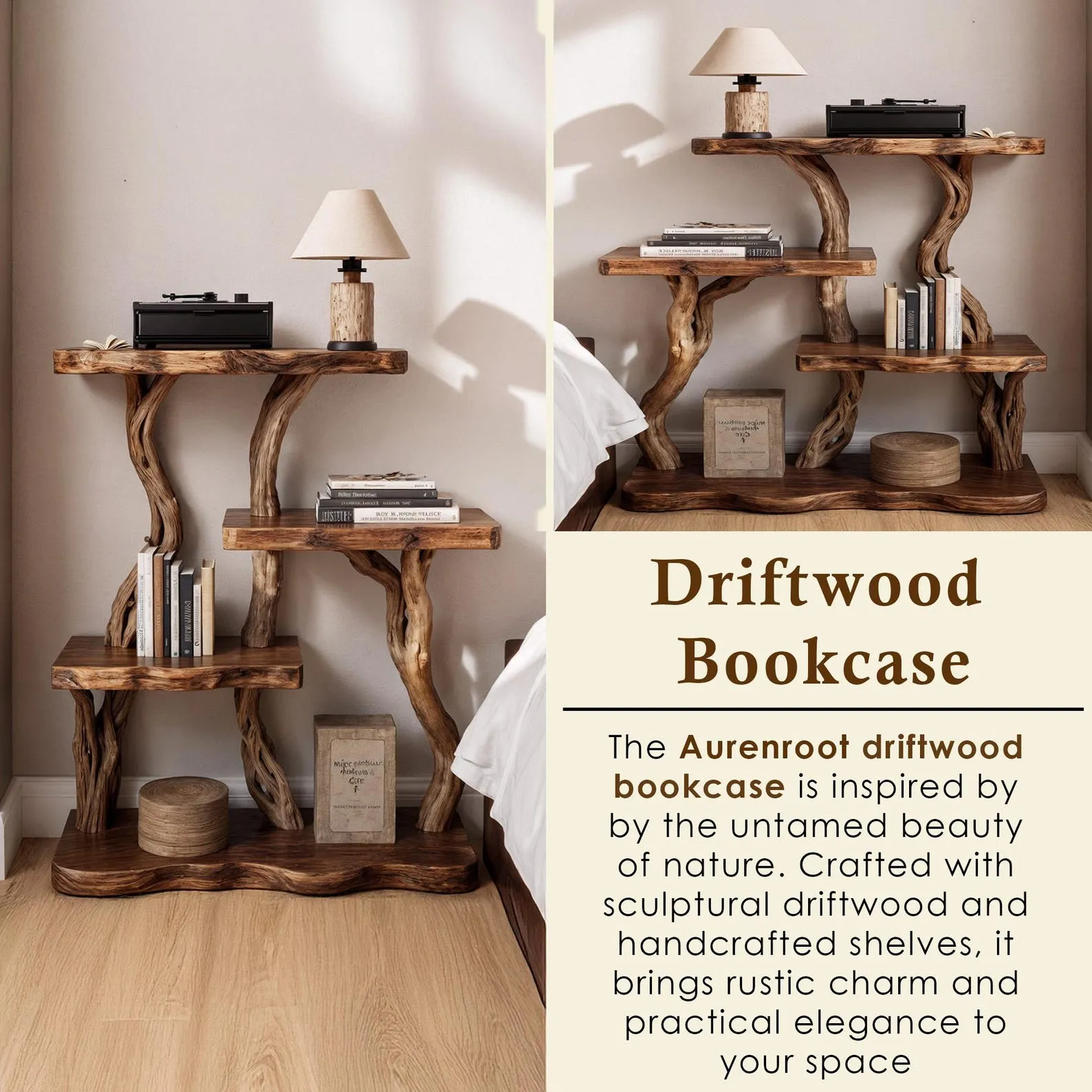 Natural driftwood bookcase nightstand tree branch bookshelf rustic shelving bedside table bedroom furniture - Image 5
