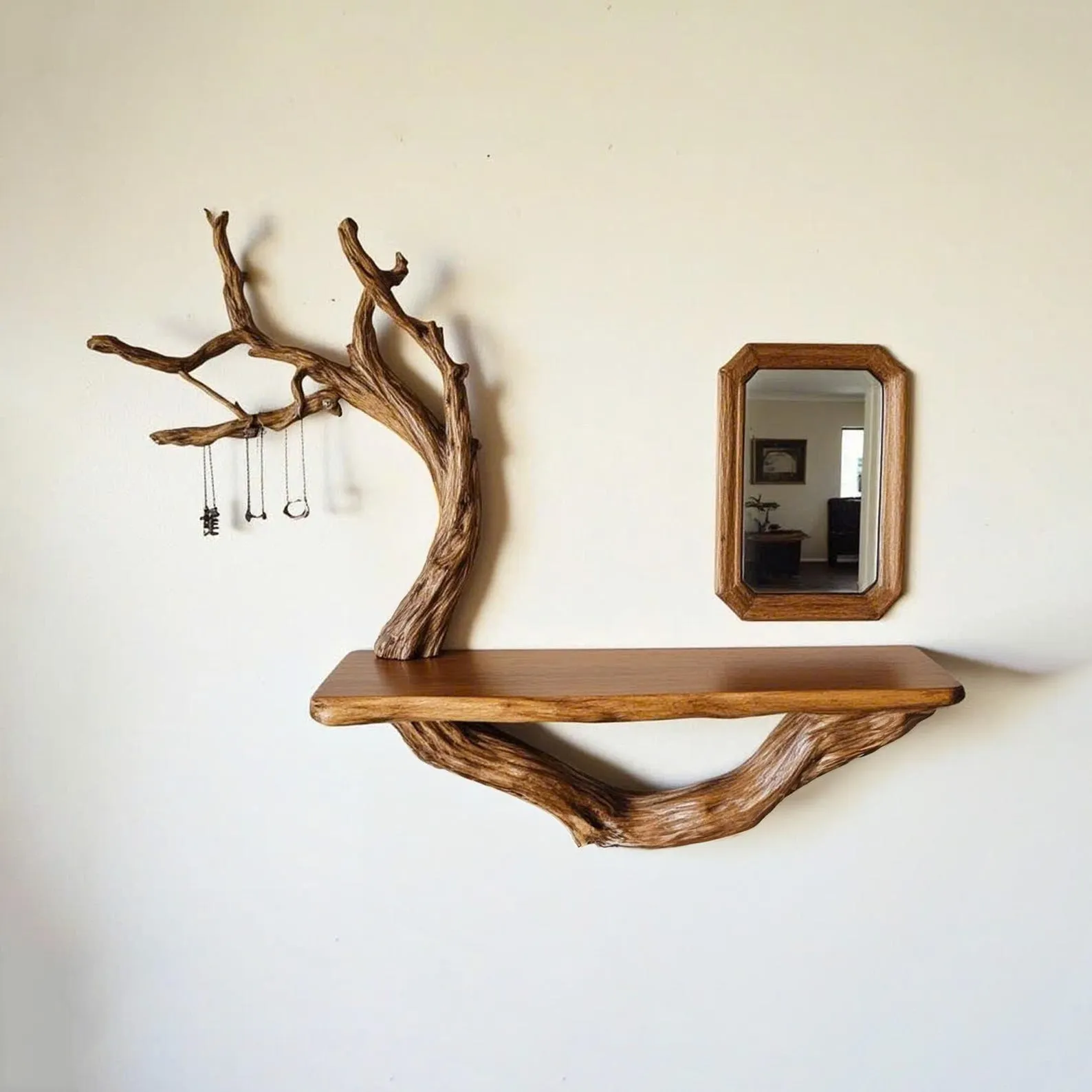 Floating book shelf driftwood branch jewelry organizer solid wood bookshelf decorations wall decor