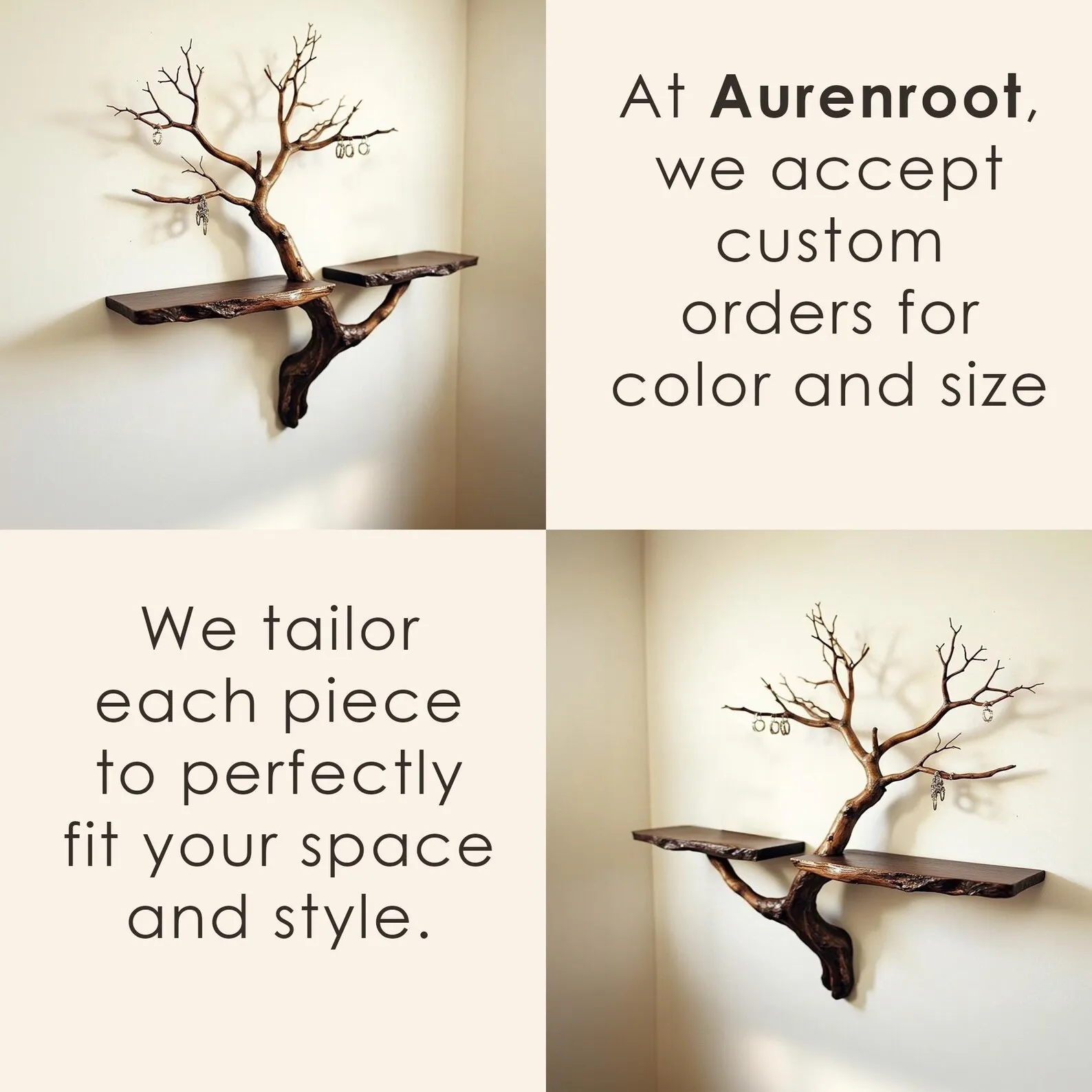 Tree branch shelf wall mount solid wood bookshelf decorative key hooks for home - Image 3