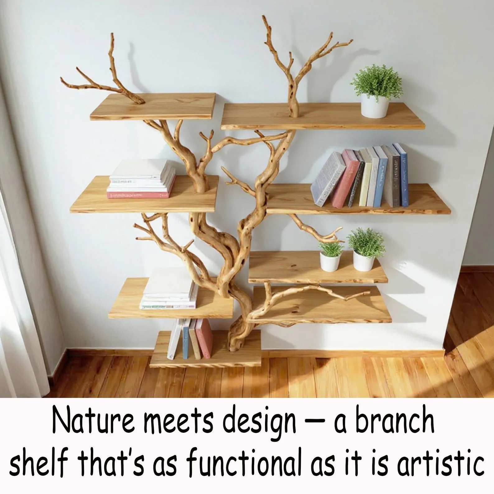 Floating bookshelf tree branch shelf driftwood sculpture book shelf wall mounted art custom bookcase decor home - Image 2