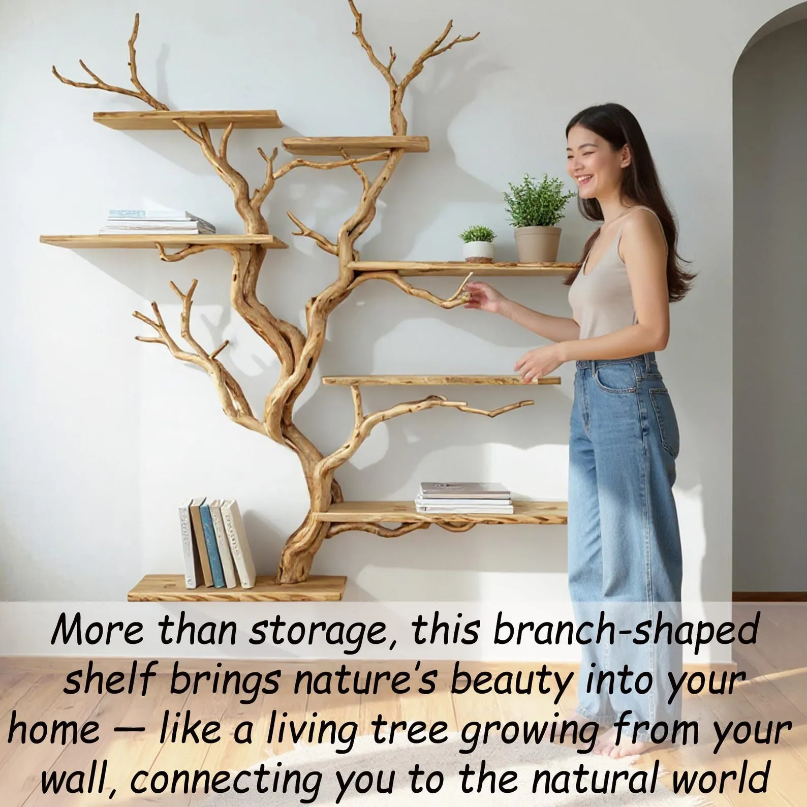 Floating bookshelf tree branch shelf driftwood sculpture book shelf wall mounted art custom bookcase decor home - Image 3