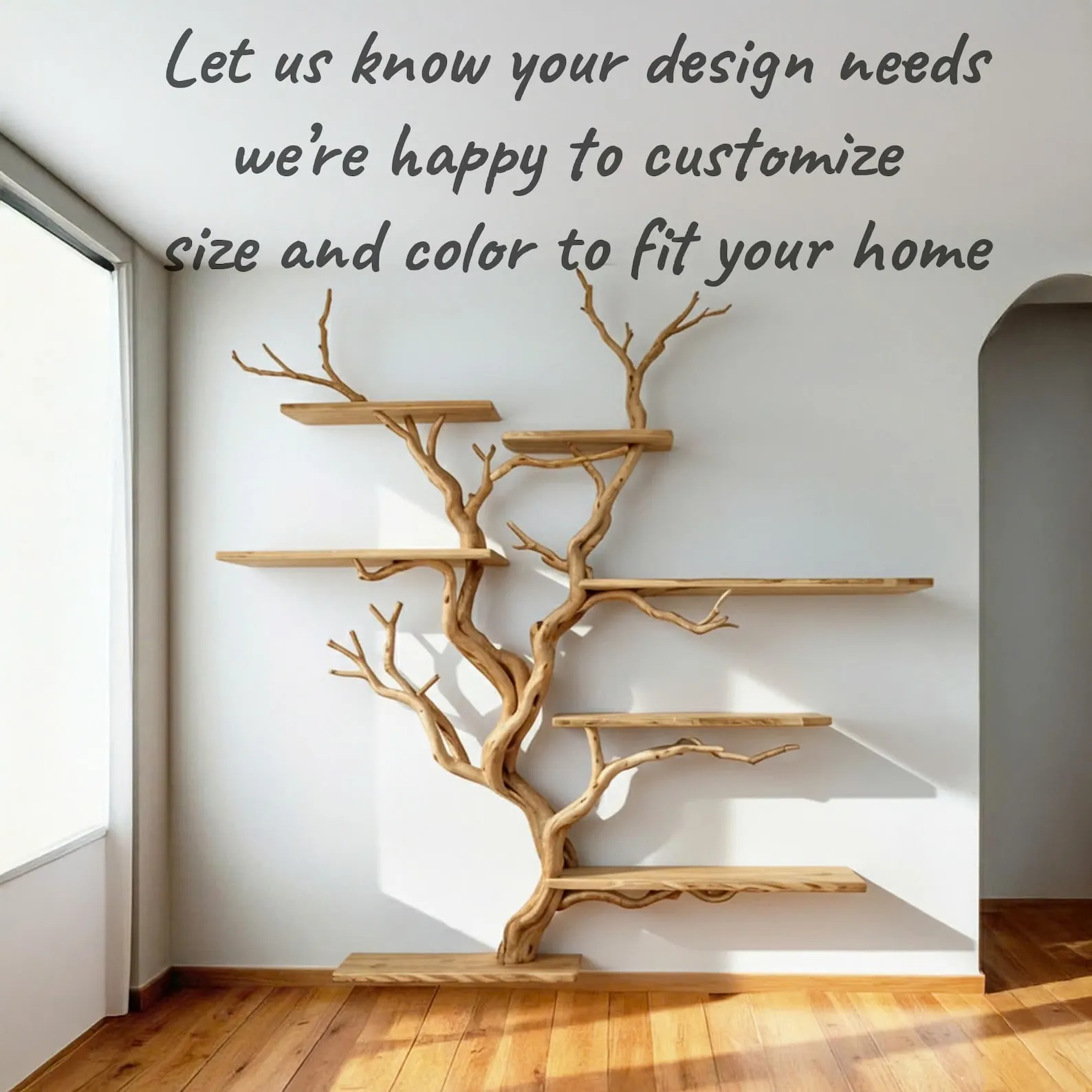 Floating bookshelf tree branch shelf driftwood sculpture book shelf wall mounted art custom bookcase decor home - Image 4