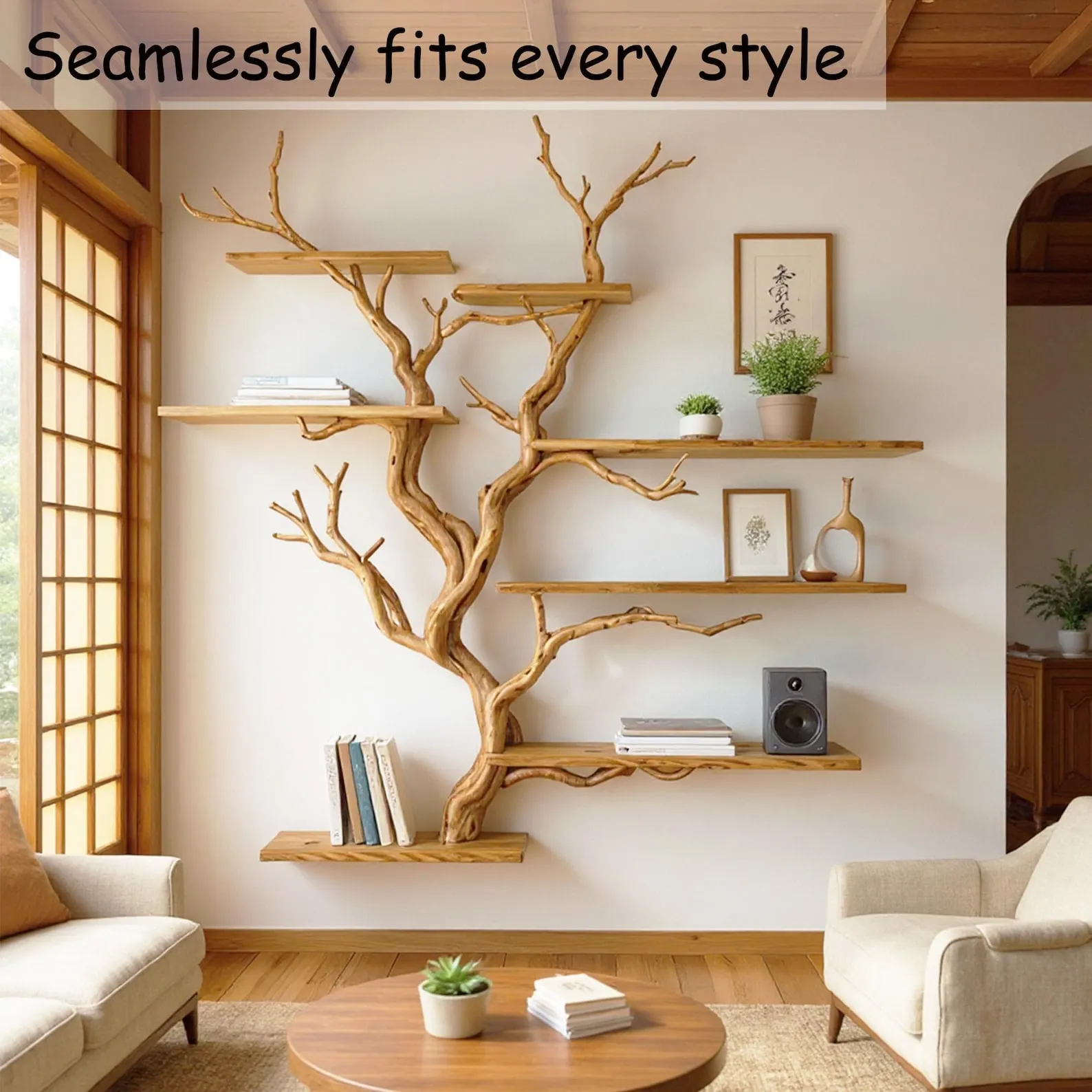 Floating bookshelf tree branch shelf driftwood sculpture book shelf wall mounted art custom bookcase decor home - Image 7