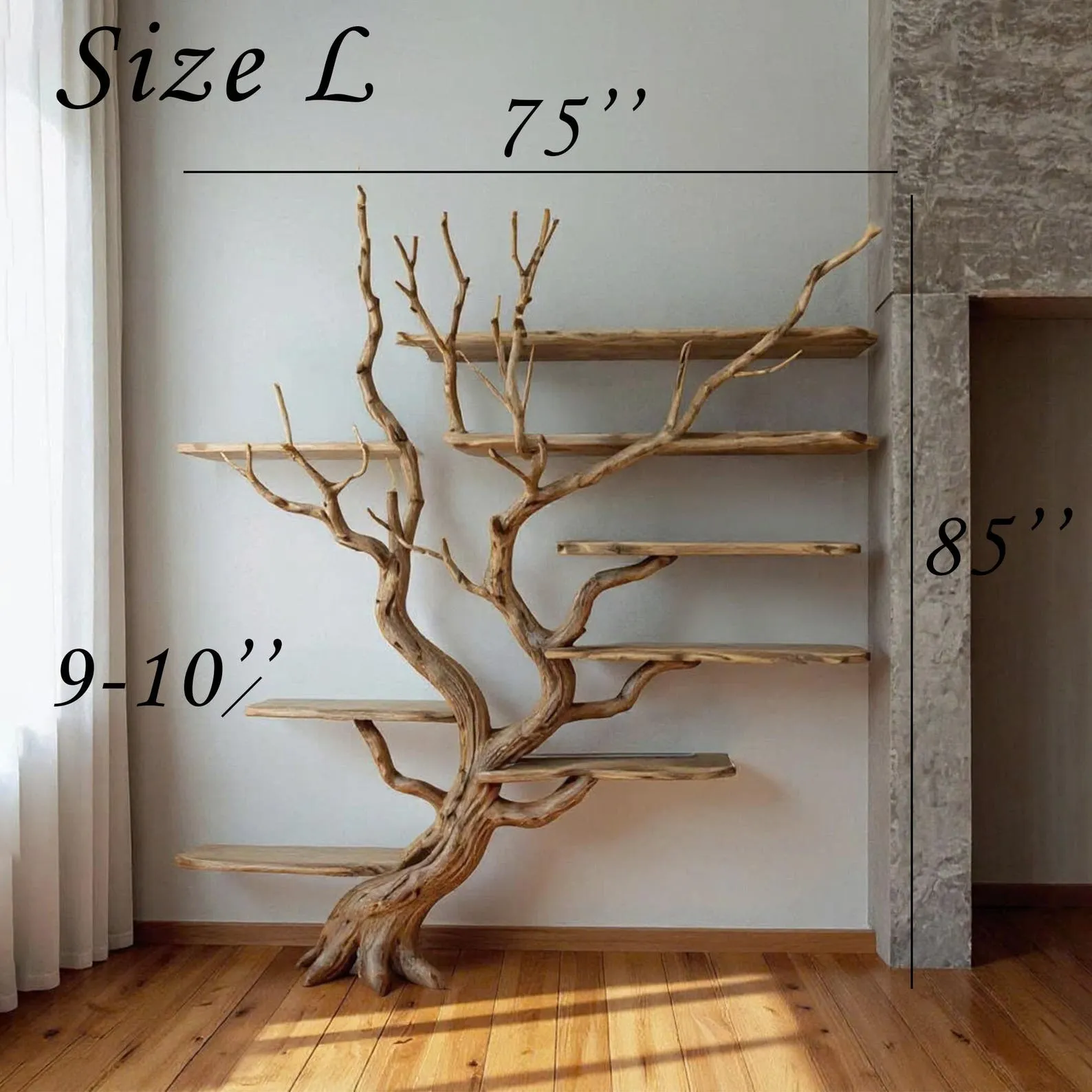 Driftwood Tree Bookshelf: Natural Wood Wall-Mounted Bookcase - Image 10